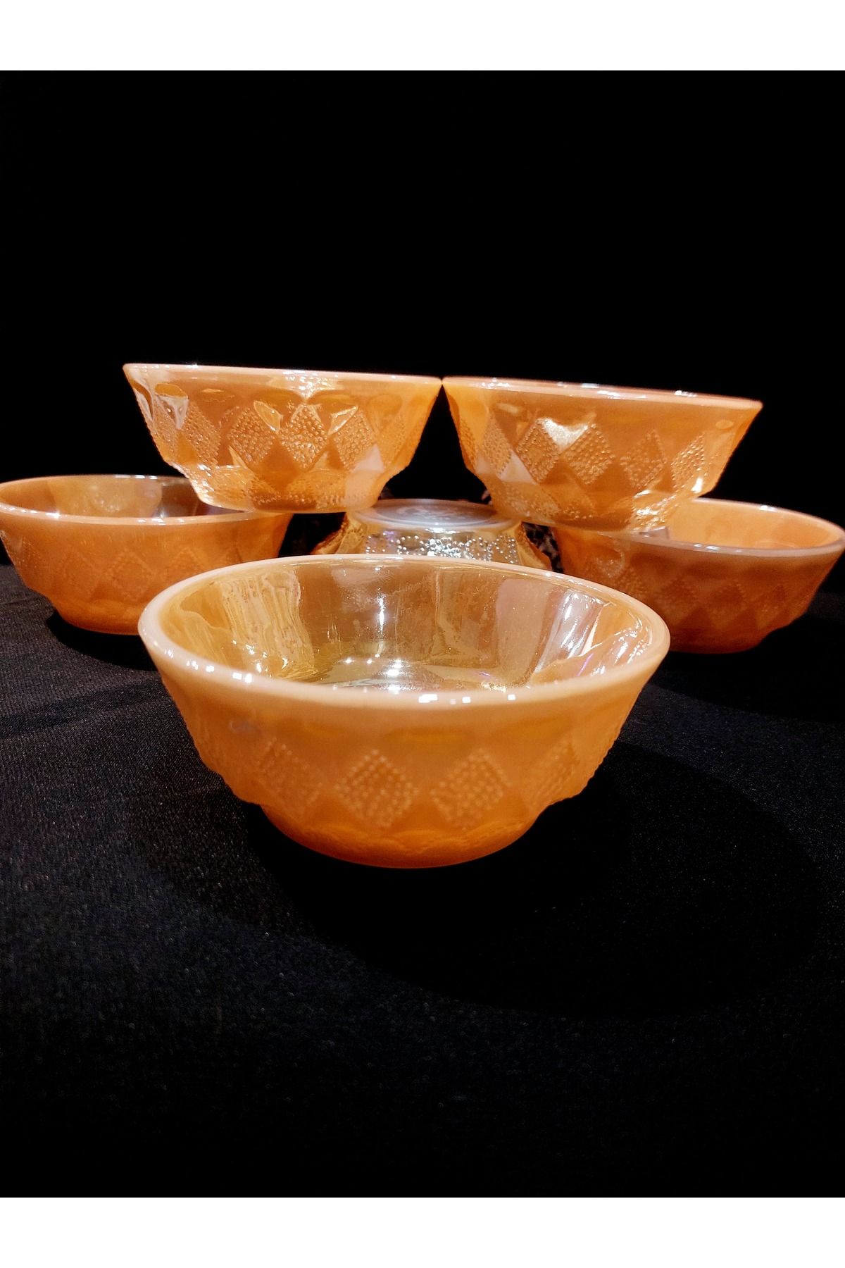 Dedemin Antikaları Antika Vintage USA Anchor Hocking Sarı 6'lı Kase