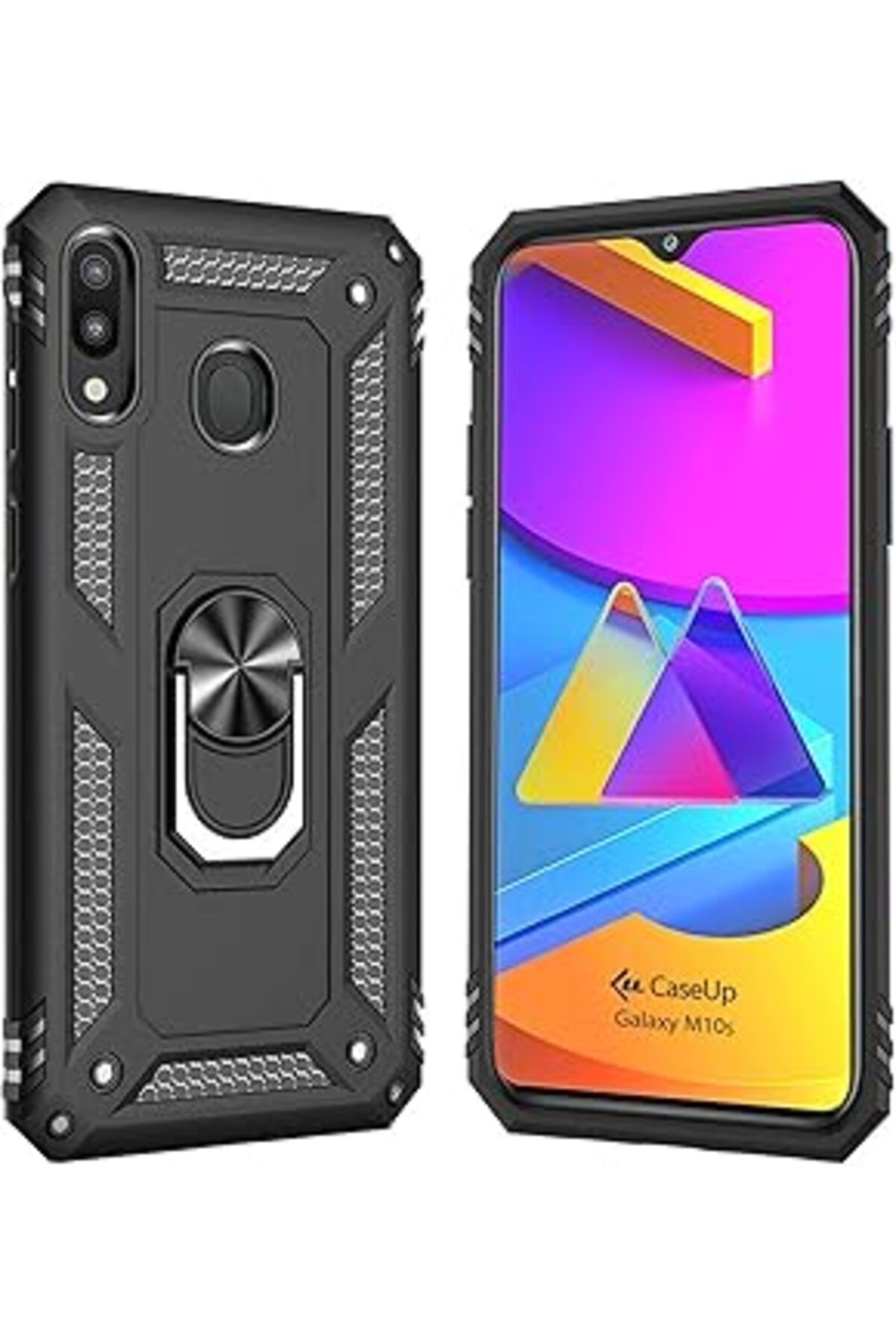 Pazarcan Caseup Samsung Galaxy M10S, Caseup Magnetic Ring Holder Uyumlu Kılıf Siyah