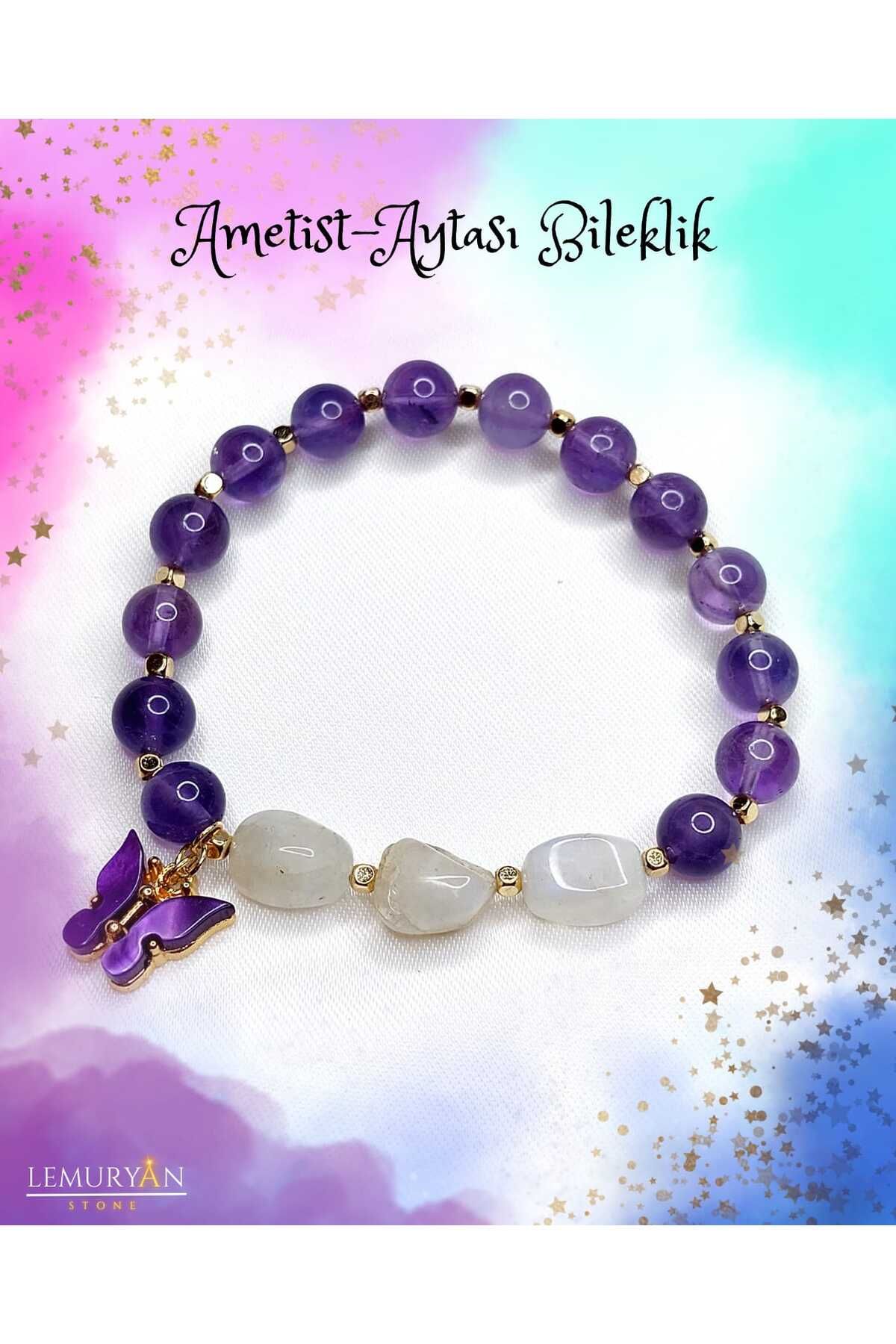 Herkimer Doğal Taş Ametist & Aytaşı Doğaltaş Tasarım Bileklik
