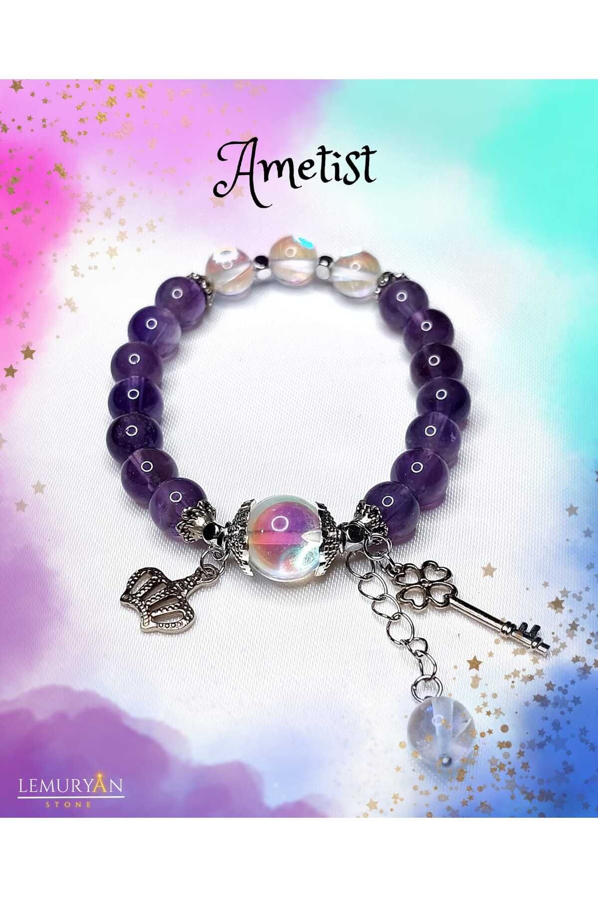 Herkimer Doğal Taş Ametist & Termal Kuvars Tasarım Doğaltaş Bileklik