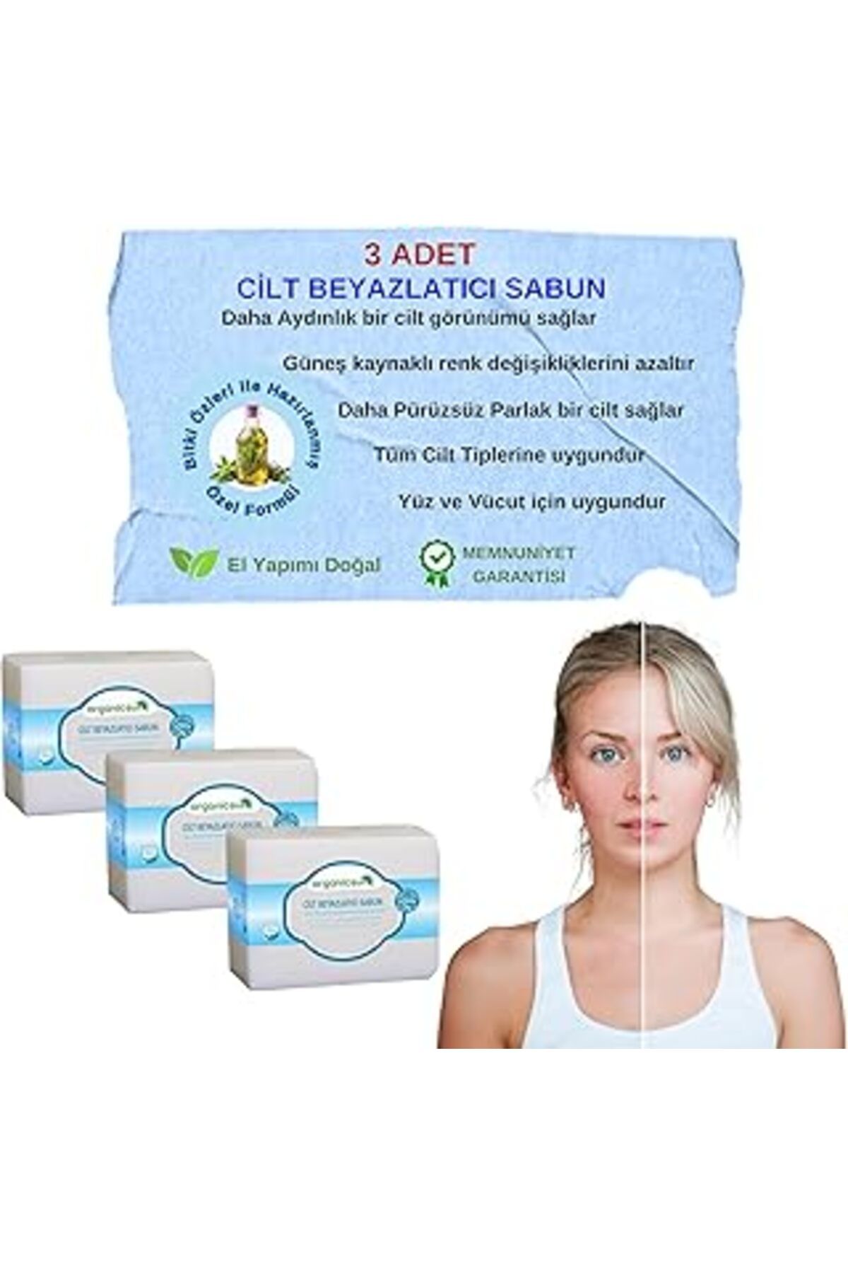 Karachil Organicsun Doğal Cilt Beyazlatıcı Sabun 140 Gr X 3 Adet Tüm Cilt Tipleri İçin B Ve E Vitaminli