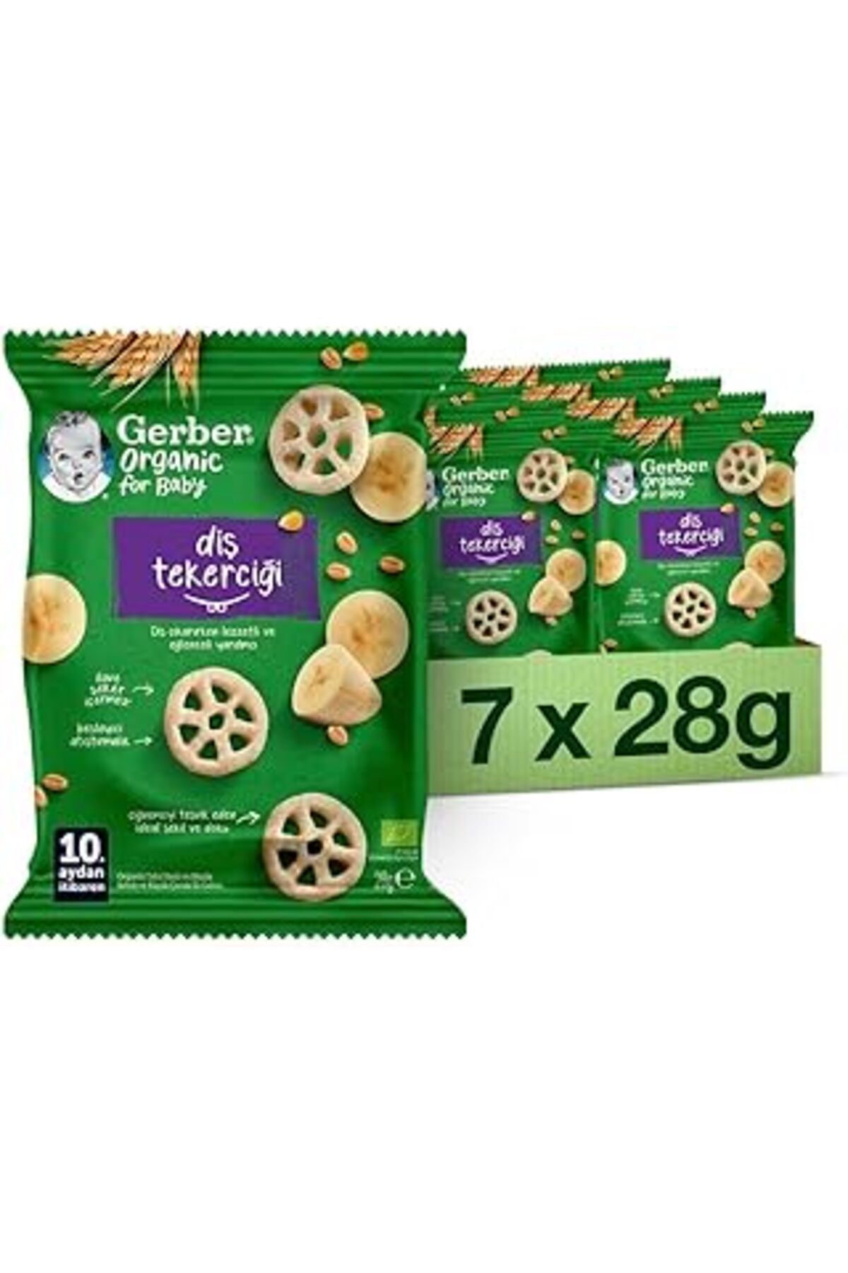 Qedii Gerber Organic Diş Tekerciği Tahıl Bazlı Ve Muzlu Bebek Ve Küçük Çocuk Ek Gıdası 7 X 28g