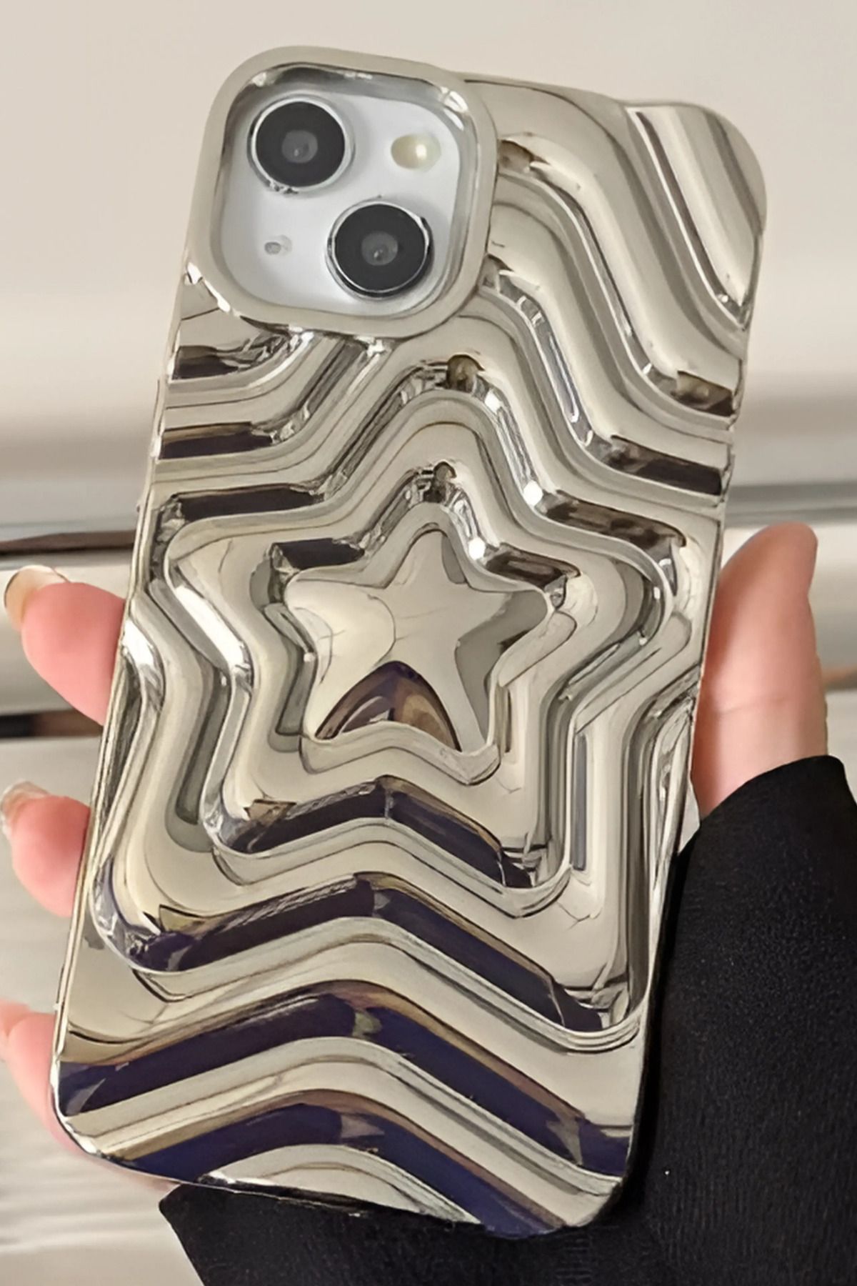 shop İphone 15 Pro Max Uyumlu Yumuşak Dokulu Dalgalı Yıldız Desenli Telefon Kılıfı
