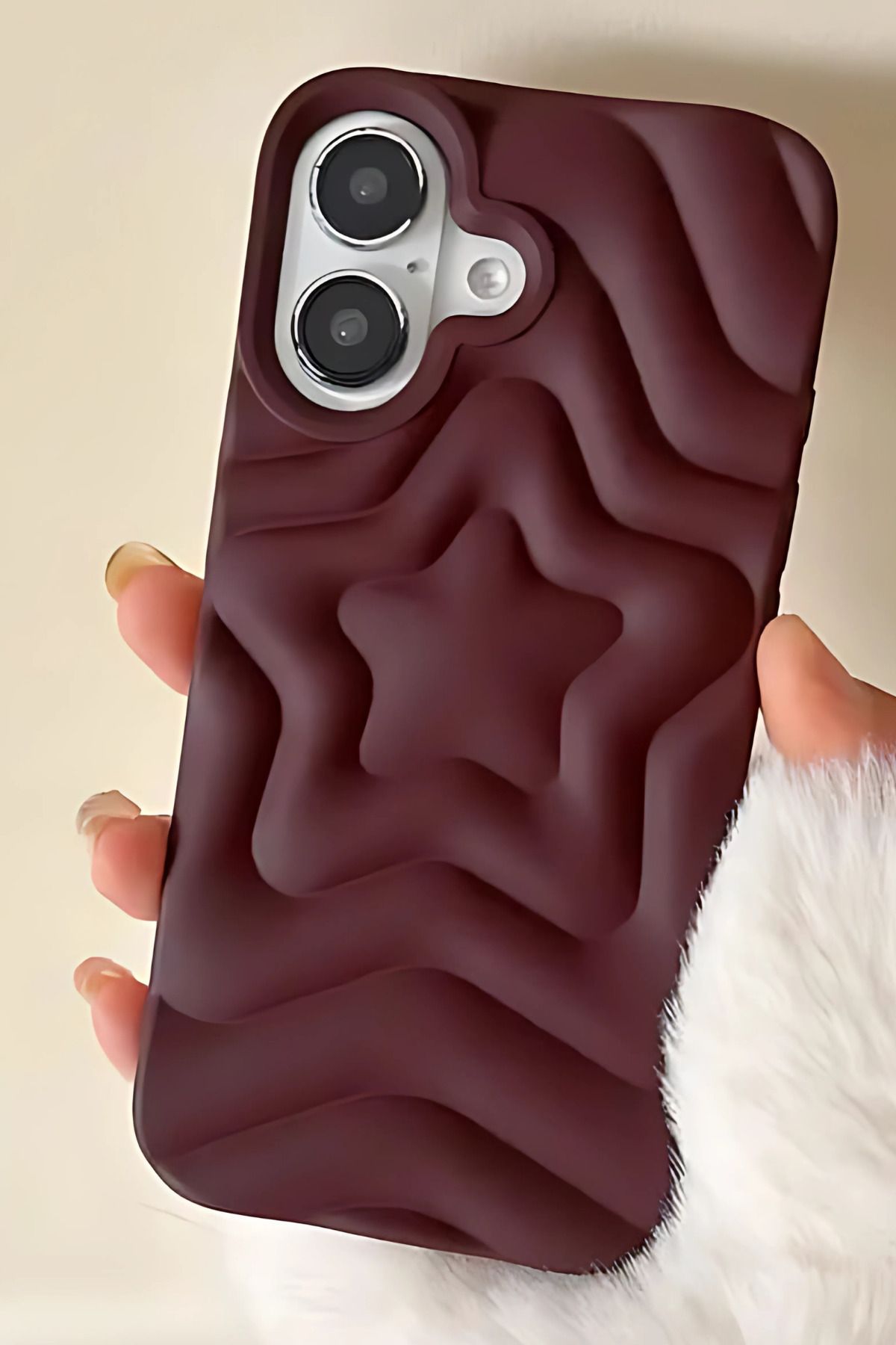 shop İphone 16 Pro Uyumlu Yumuşak Dokulu Dalgalı Yıldız Desenli Telefon Kılıfı