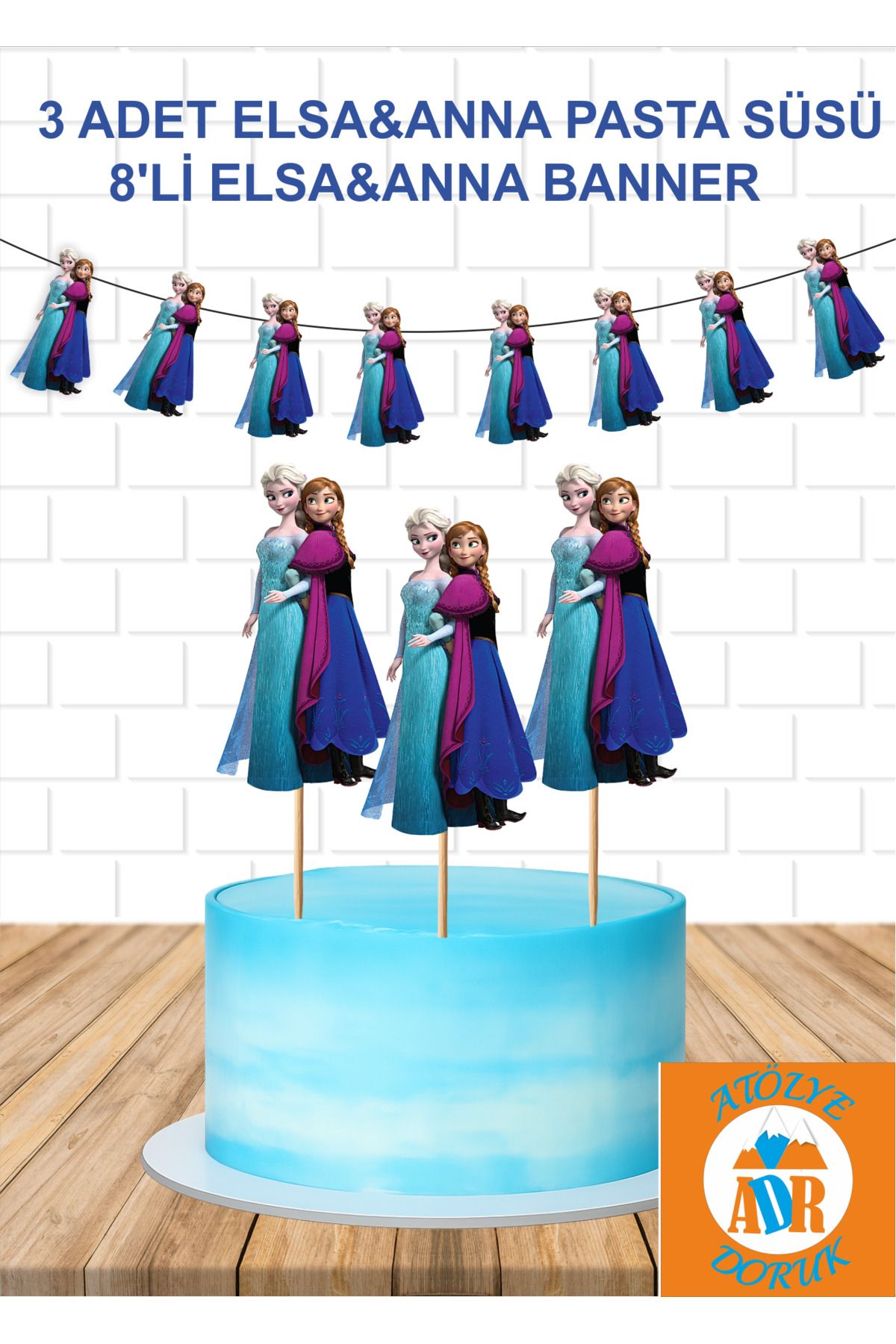 Atolye Doruk ELSA VE ANNA Doğum Günü Parti Seti-Elsa ve Anna Çubuklu Pasta Süsü-Elsa Banner