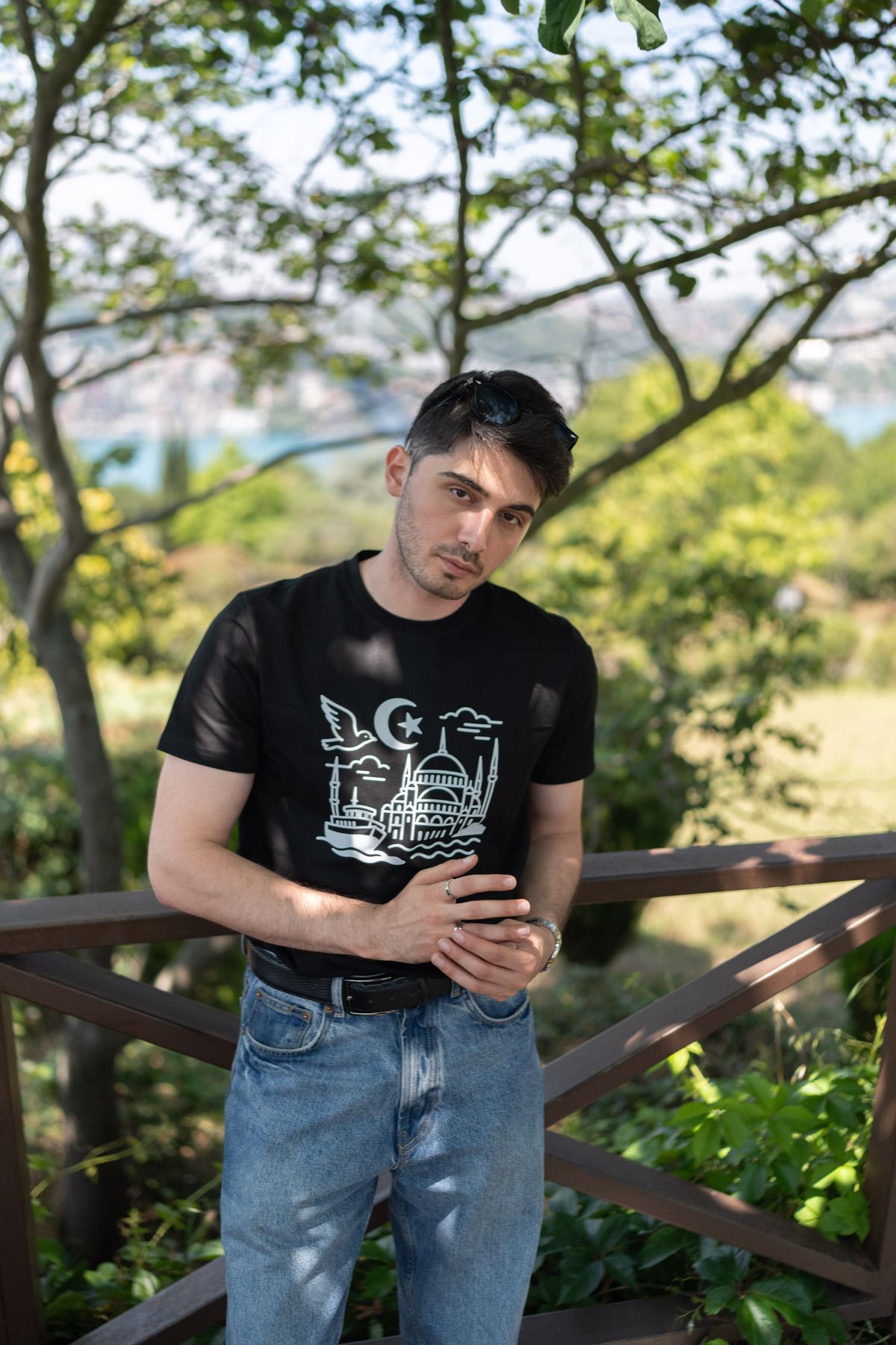 IL LUSSO Istanbul Baskili Bisiklet Yaka Unisex Siyah T-Shirt