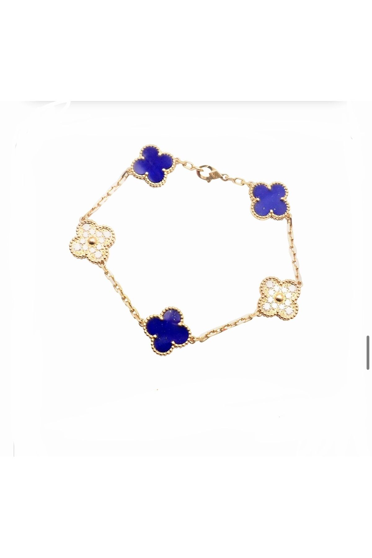 Manu Collection Kadın lacivert gold taşlı trend bileklik çelik kararmaz
