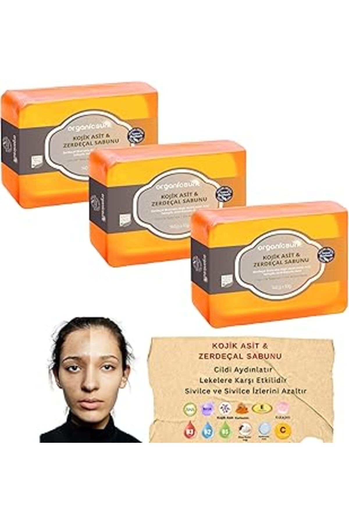 Karachil Organicsun Kojik Asit & Zerdeçal Sabunu 3 Adet X 140 gr Leke Ve Karşıtı Kojic Acid - Kolaje