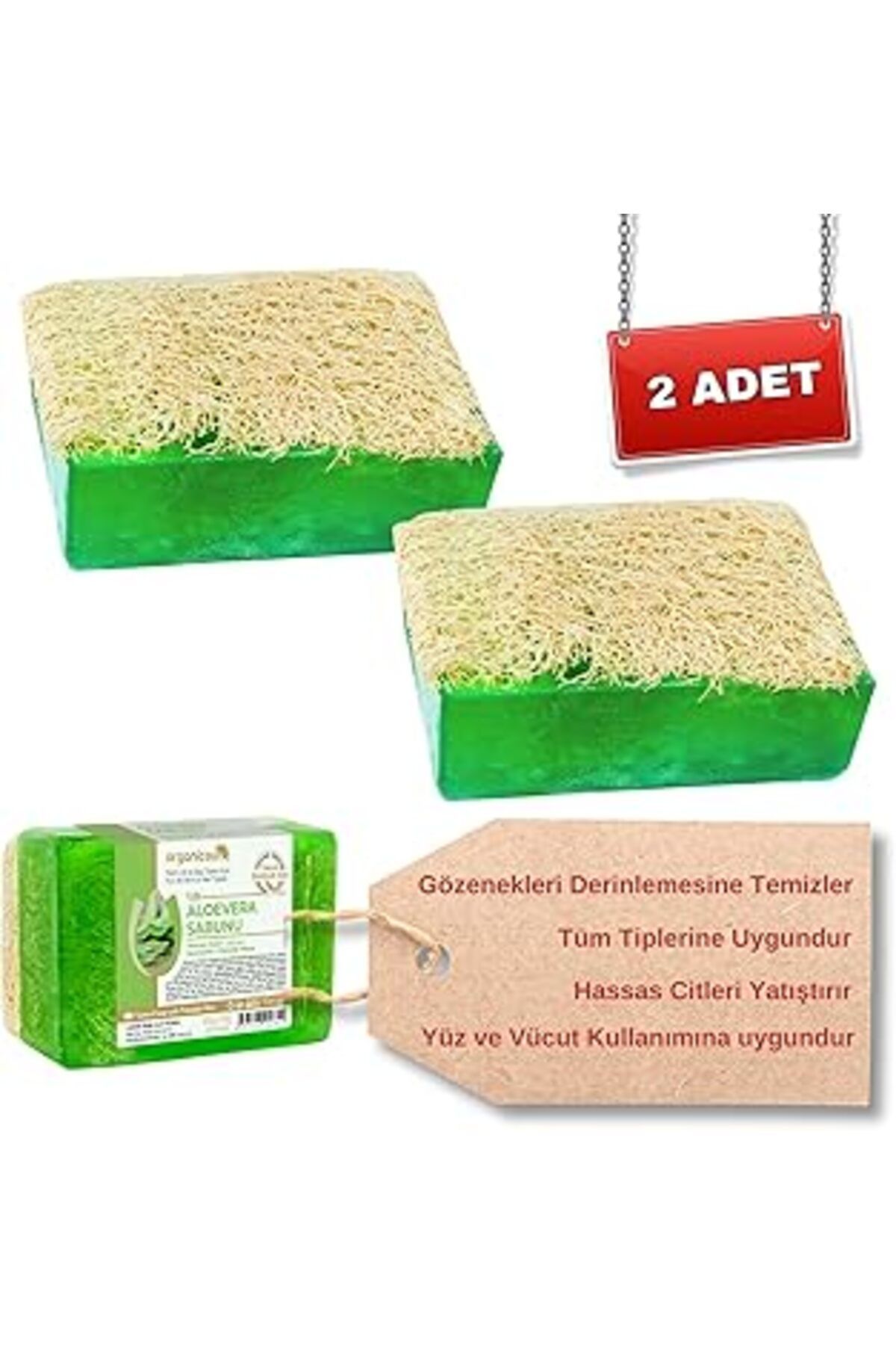 Mu Art Ahşap Organicsun Doğal Kabak Lifli Aloe Vera Sabunu 120 Gr X 2 Adet Tüm Cilt Tipleri İçin B Ve E Vitaminl