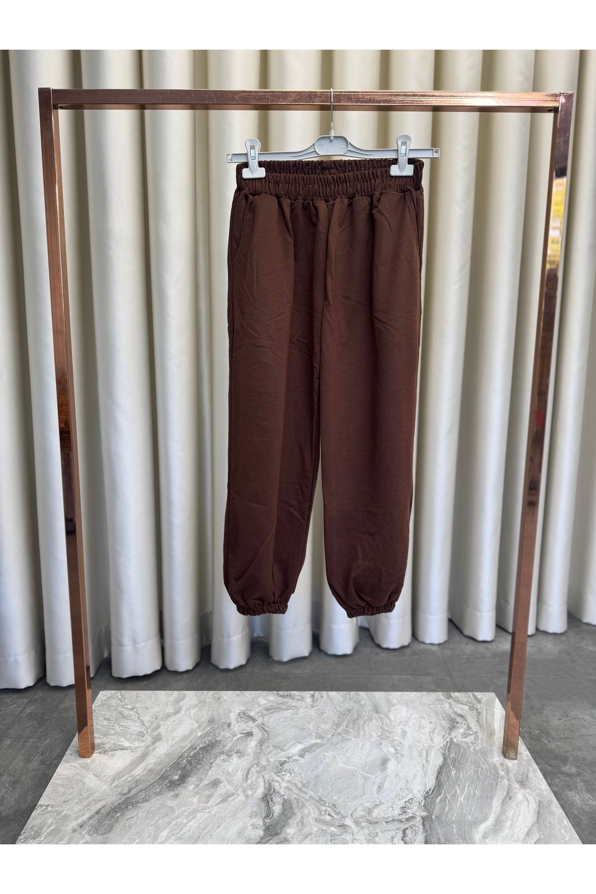 PELTEX Kadın Kahverengi 2 İplik Beli Paçası Lastikli Eşofman Altı (BOY 90CM)