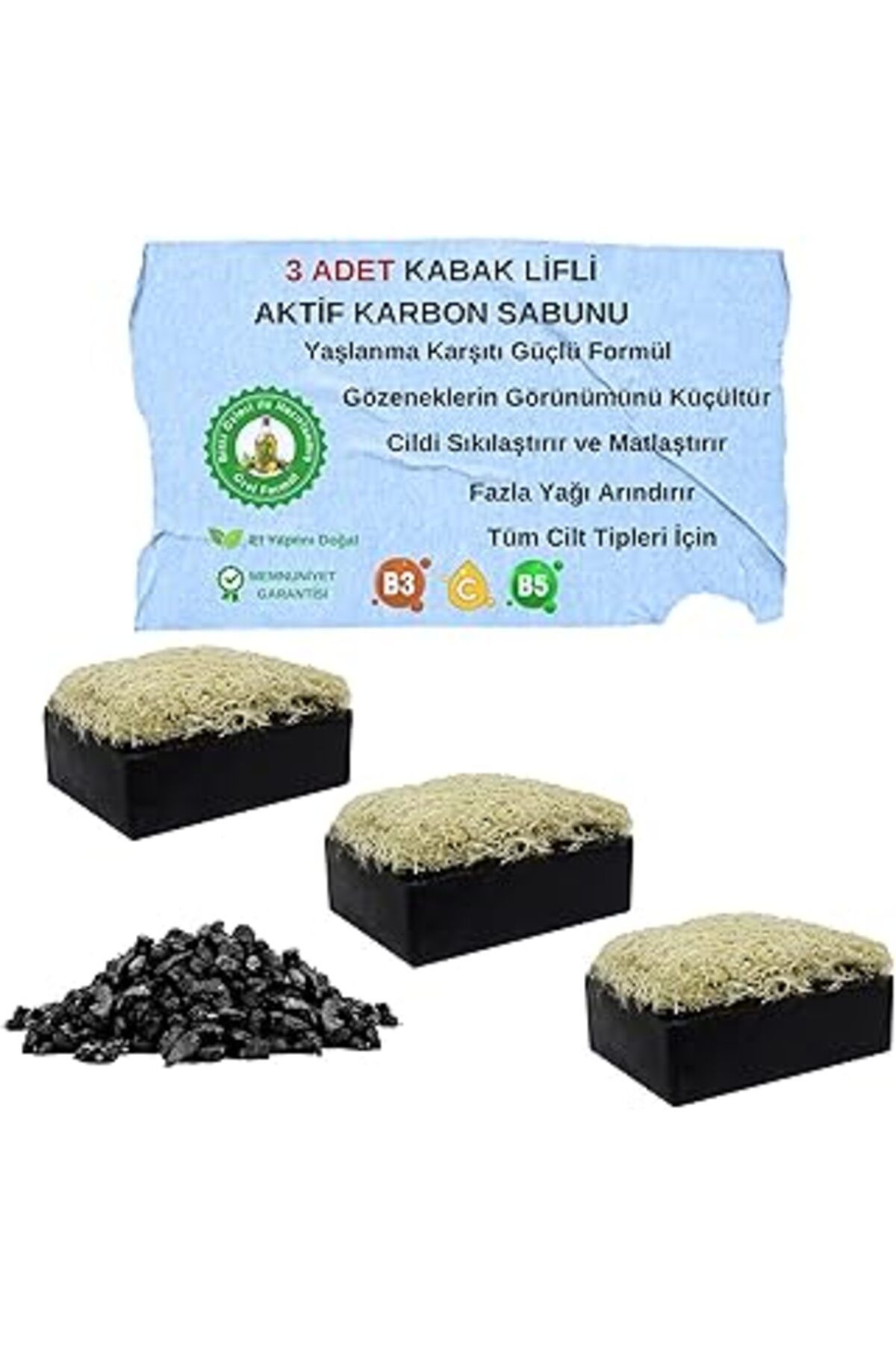 Karachil Organicsun Doğal Kabak Lifli Aktif Karbon Sabunu 120 gr X 3 Adet Tüm Cilt Tipleri Için Kırışıklık V