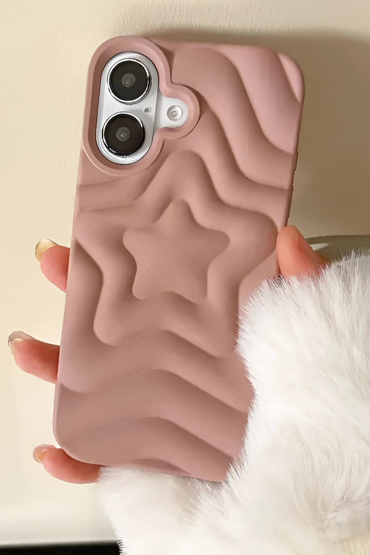 shop İphone 14 Uyumlu Yumuşak Dokulu Dalgalı Yıldız Desenli Telefon Kılıfı