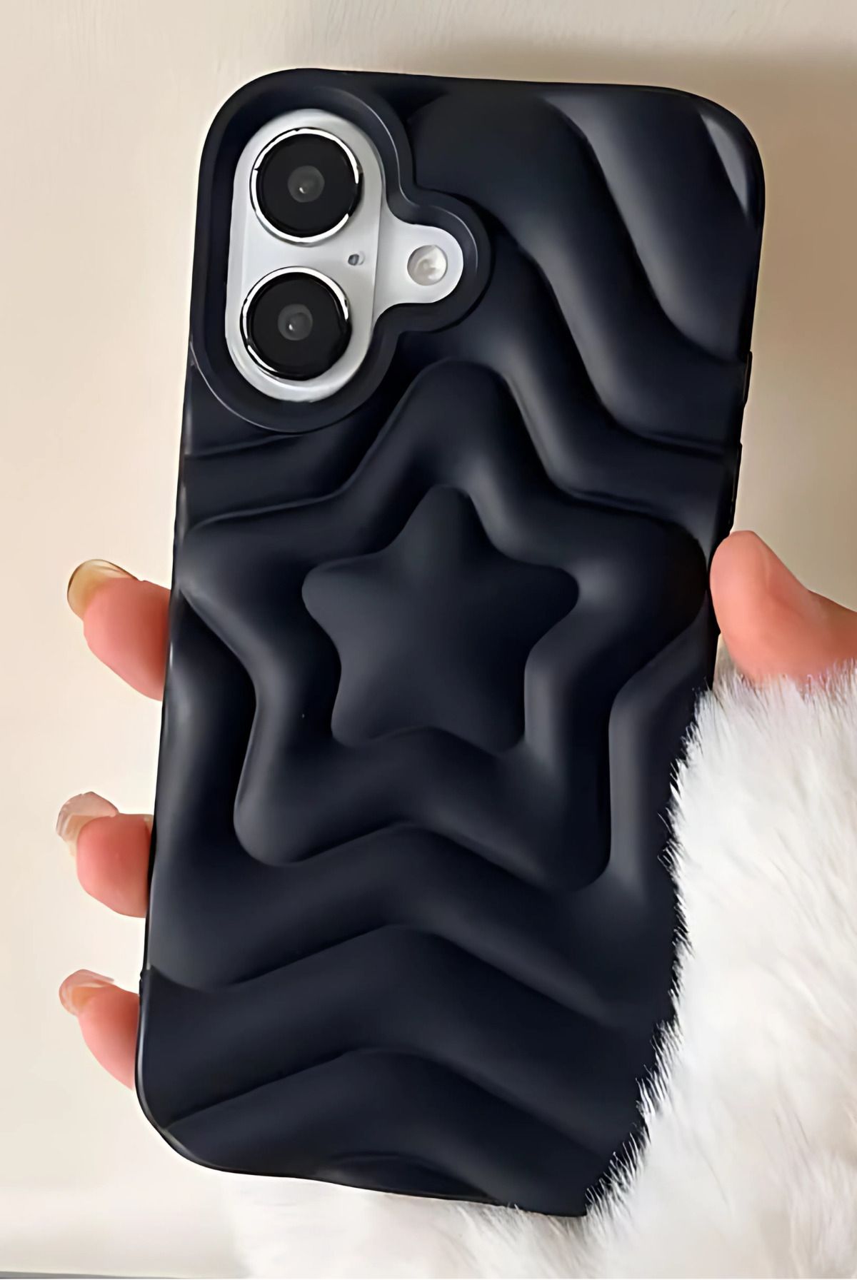shop İphone 16 Uyumlu Yumuşak Dokulu Dalgalı Yıldız Desenli Telefon Kılıfı