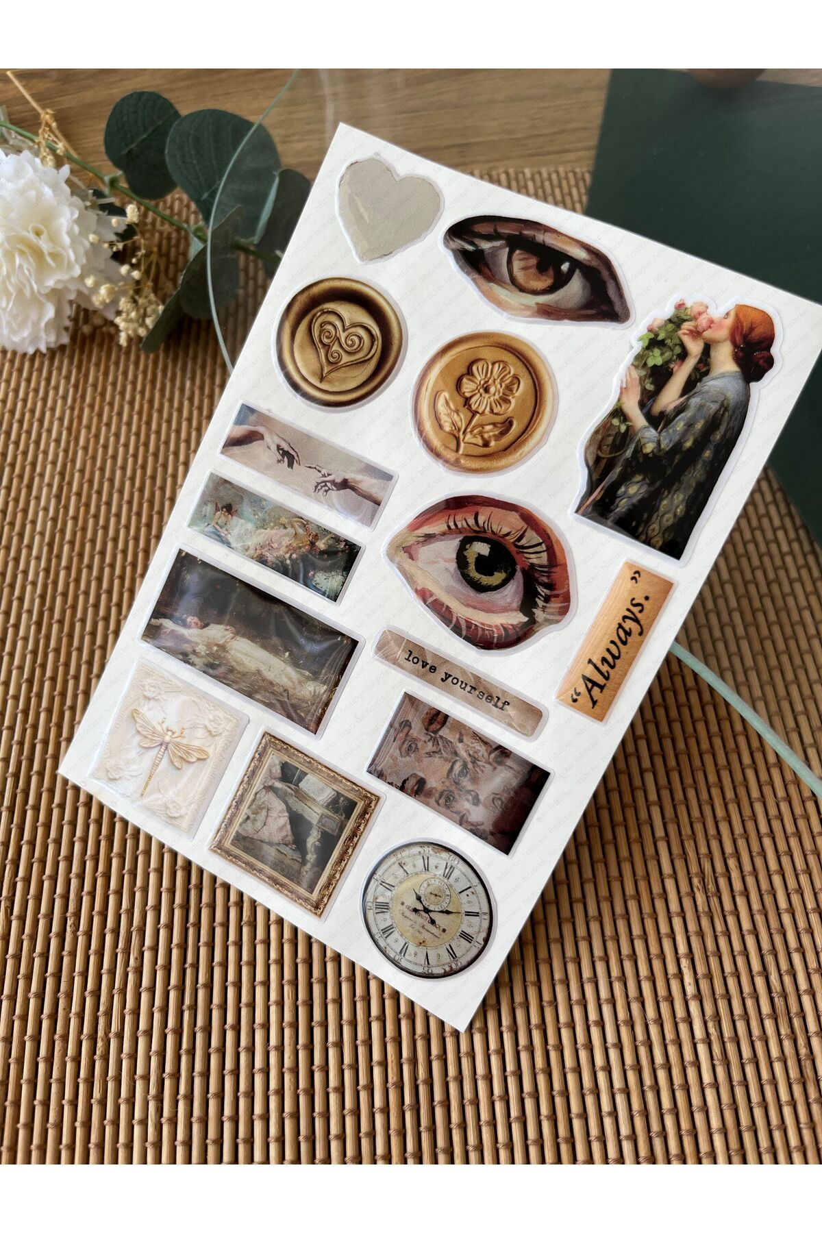 hdsticker Vintage Premium 3D Görünümlü Göz Alıcı Parlak Kabartmalı Sticker Seti - Telefon Kılıfı Süsü, Etiket