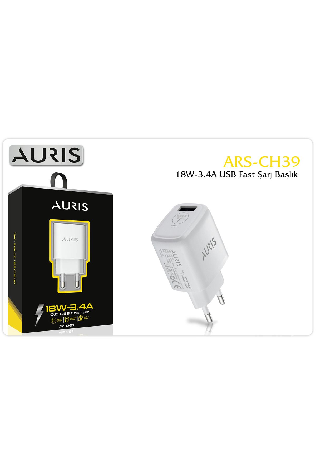 Auris CH39 USB Fast Kafa 3.4A – Beyaz USB Şarj Başlığı