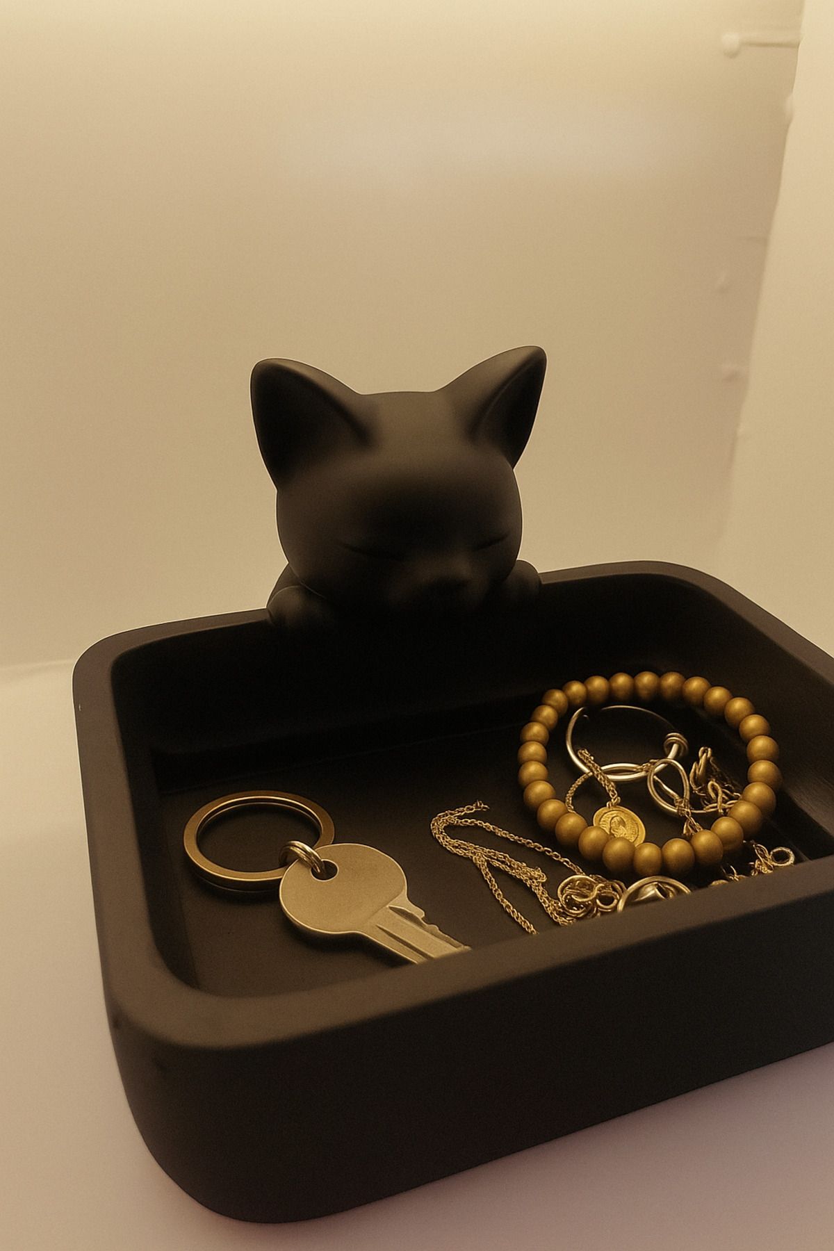 FORTE DESING Dekoratif Kedi Biblo, Anahtar ve Takı Koyma Tepsisi