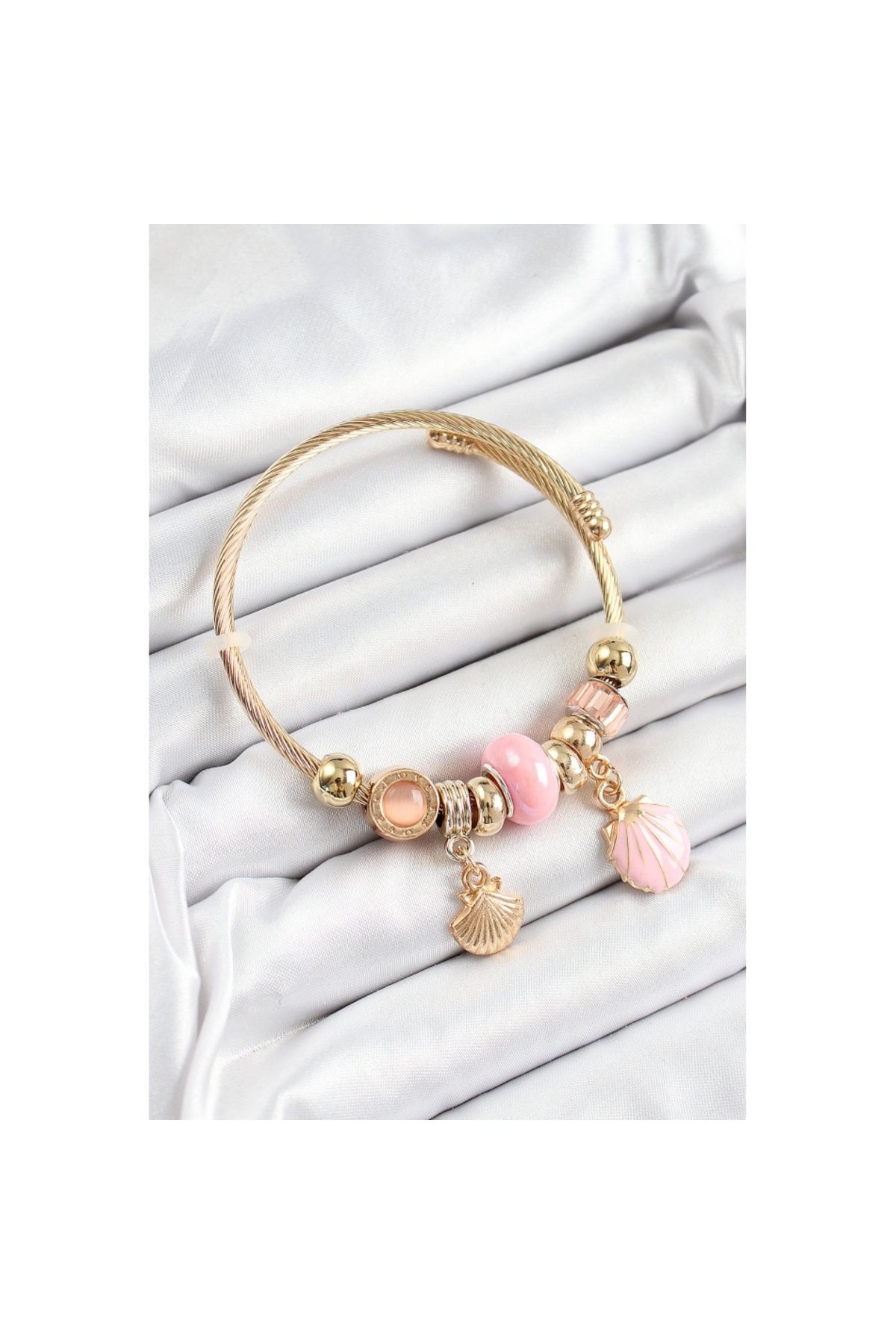 Skygo 316L Çelik Pembe İstiridye Model Gold Renk Charm Bileklik - TJ-BB7305