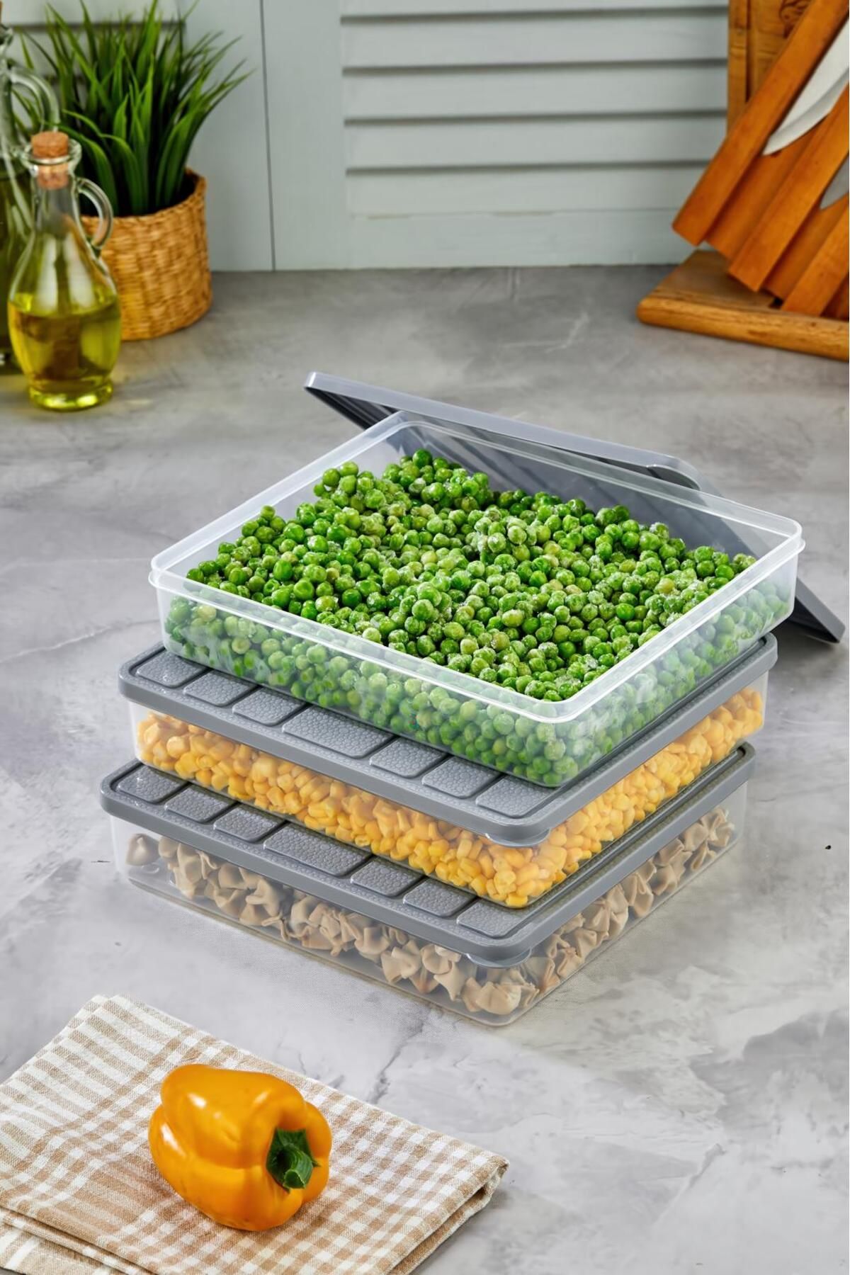 LinkaHome-Set of 3 Self-Covering Deep Freezer Suitable Storage Container Set 4