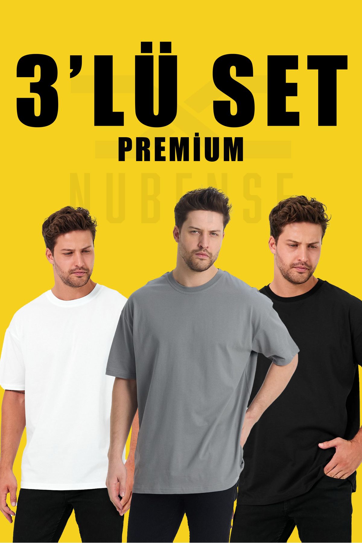 Uniquetex NUBENSE / Oversize Unisex Sade Pamuklu Simit Yaka T-shirt (Set Tişört -5)