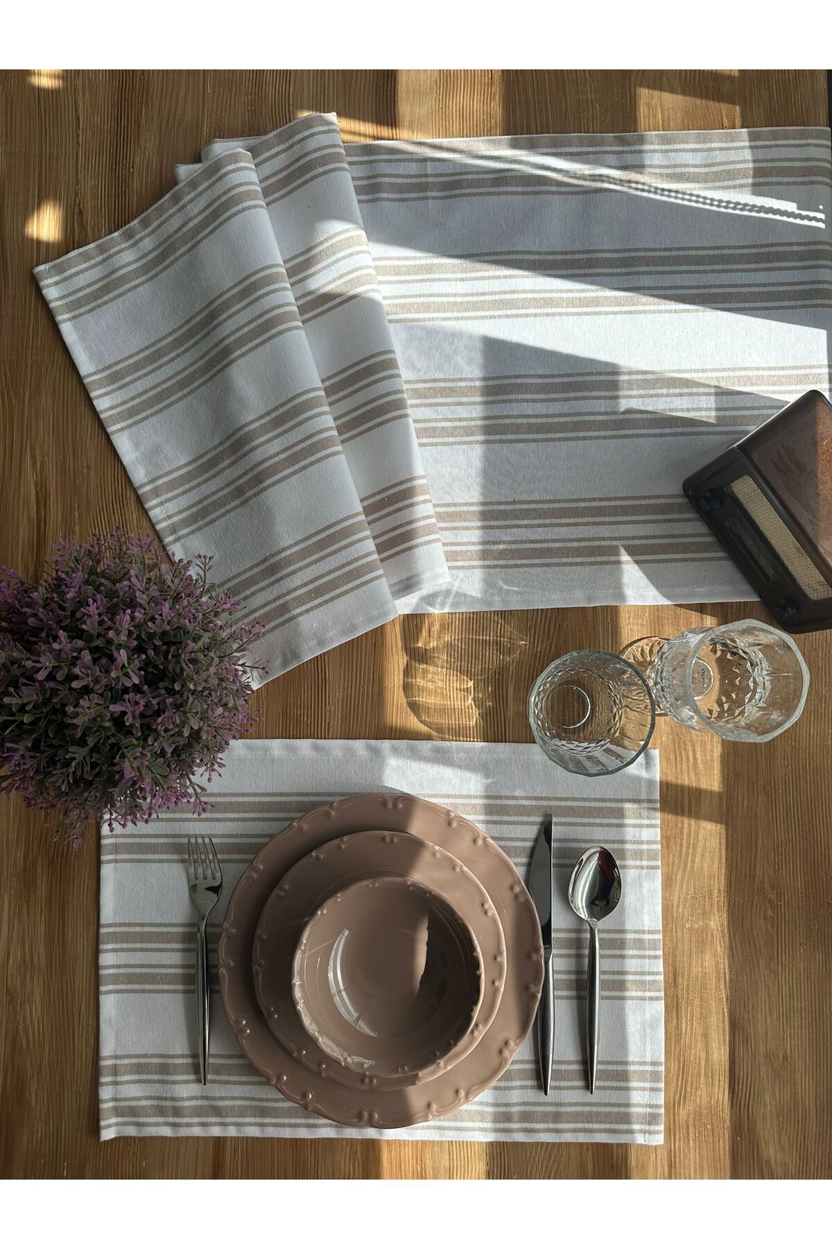 TUA HOME 2'li Set Alaz Amerikan Servis – %100 Pamuk Duck Kumaş, 35x45 cm, Çizgili Tekli Placemat