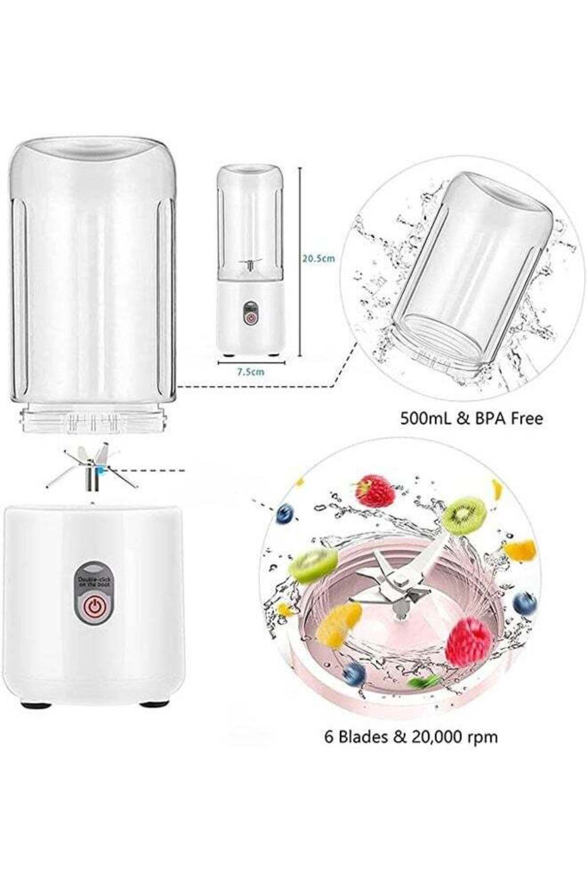 COOYA-Powerful Mini Blender with 6 Blades, Portable Blender with USB Rechargeable Fruit Juice Mixer, 500ML 5