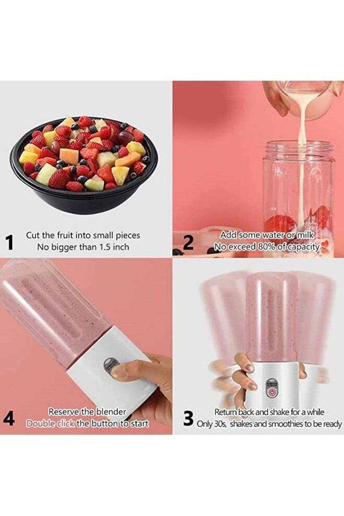 COOYA-Powerful Mini Blender with 6 Blades, Portable Blender with USB Rechargeable Fruit Juice Mixer, 500ML 4