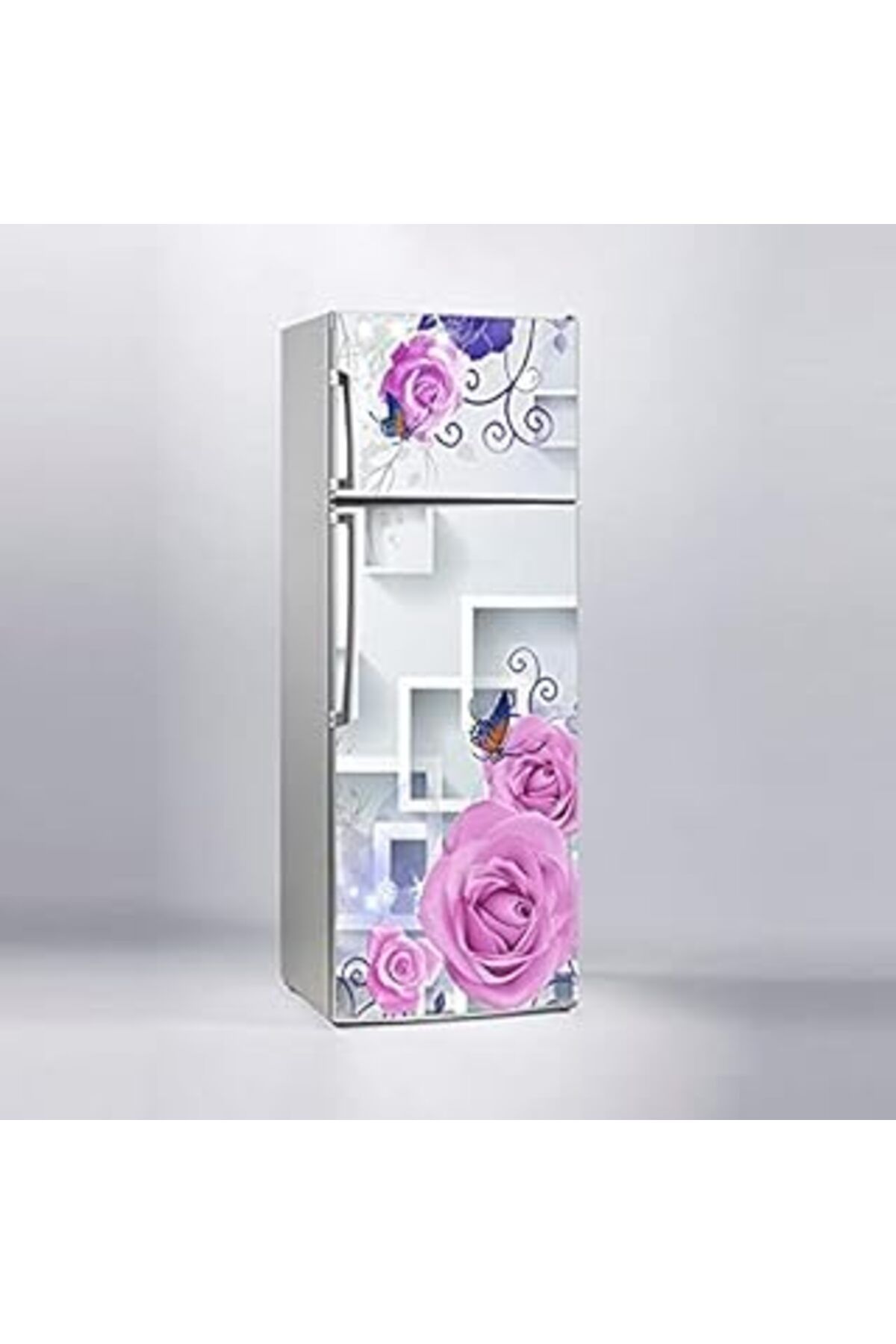 Karachil Buzdolabı Sticker Kaplama Dolap Kaplama Etiketi Pembe Güller Ve Çiçekler