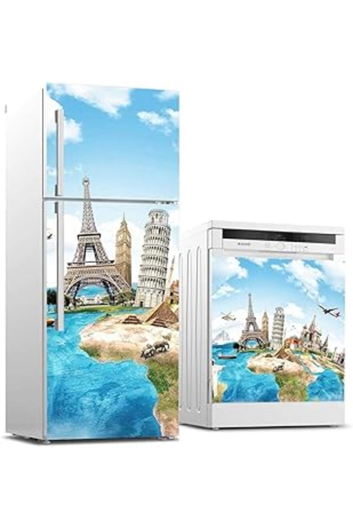 Karachil Buzdolabı Ve Bulaşık Makinası Beyaz Eşya Sticker Kaplama Dünyanın Ünlü Simgeleri