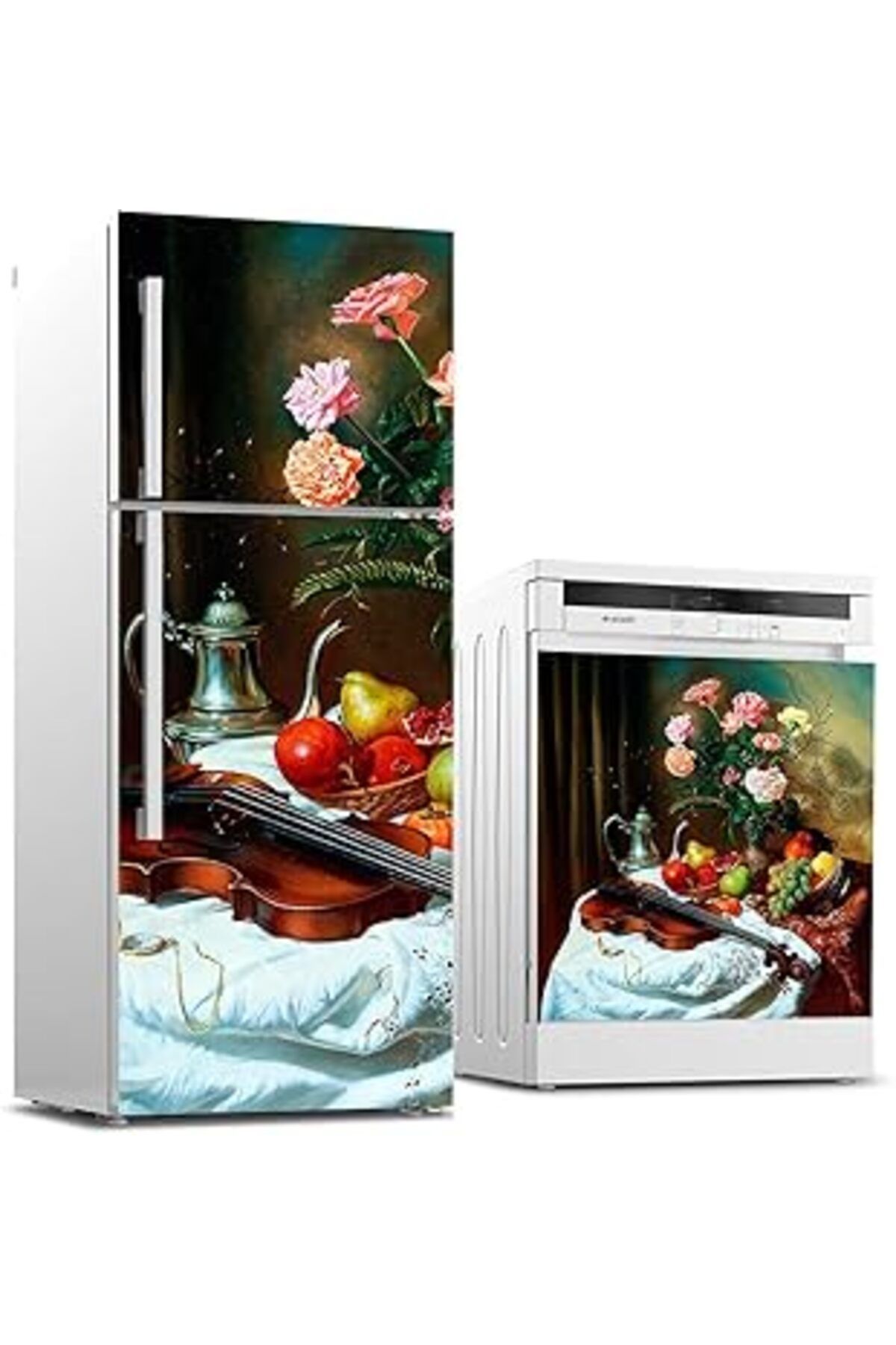 Karachil Buzdolabı Ve Bulaşık Makinası Beyaz Eşya Sticker Kaplama Keman Çiçek