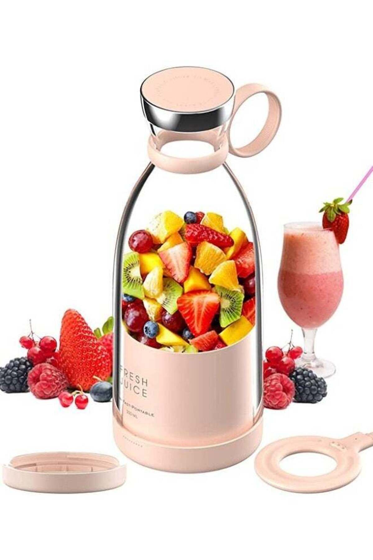COOYA-خلاط صغير محمول سريع 380 مل مع كوب عصير مع شحن لاسلكي 4 شفرات، سهل الاستخدام (وردي) 1