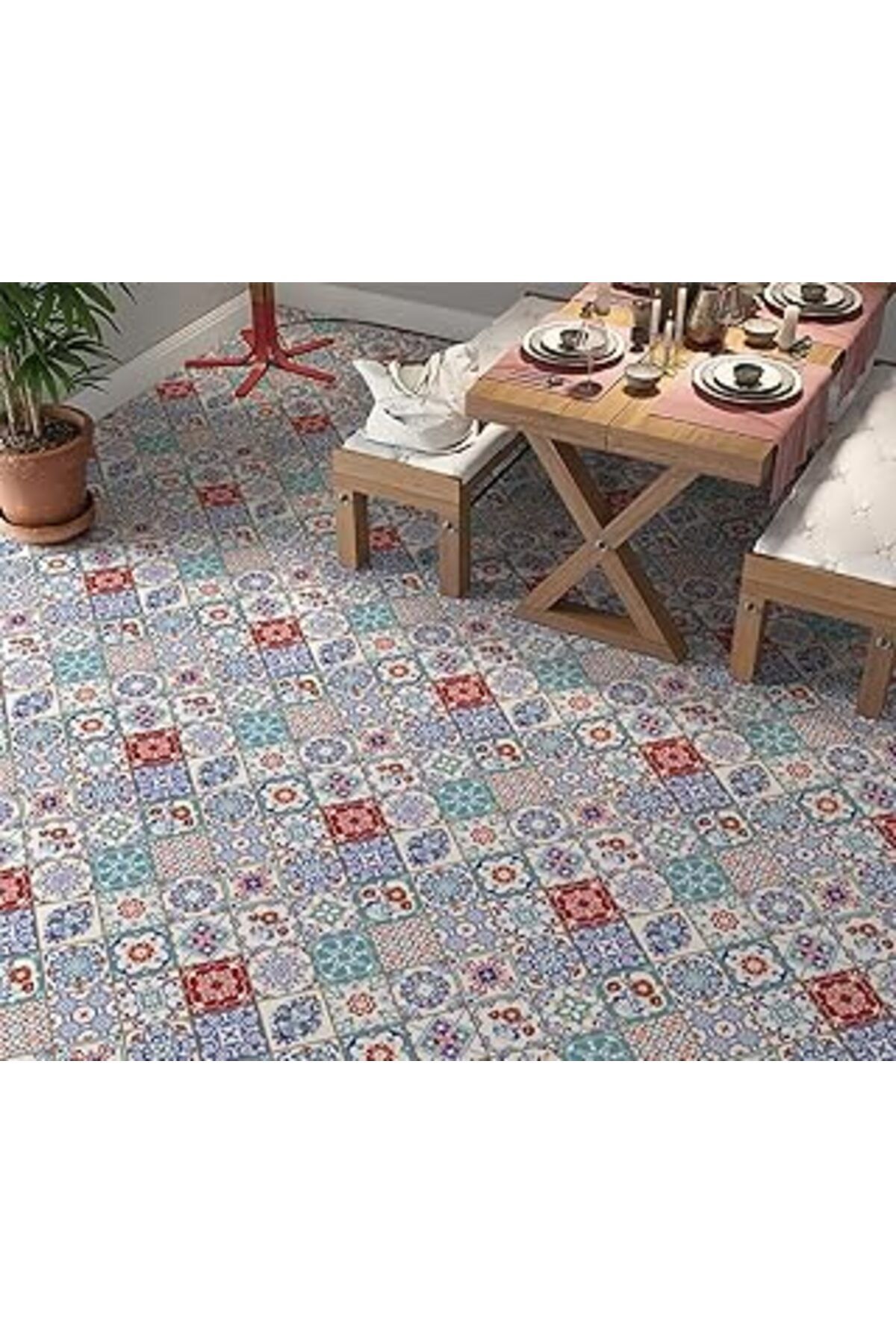 Karachil Stickerart Yer Kaplama Zemin Kaplama Folyosu 65X130 Cm Türk Vintage Desen