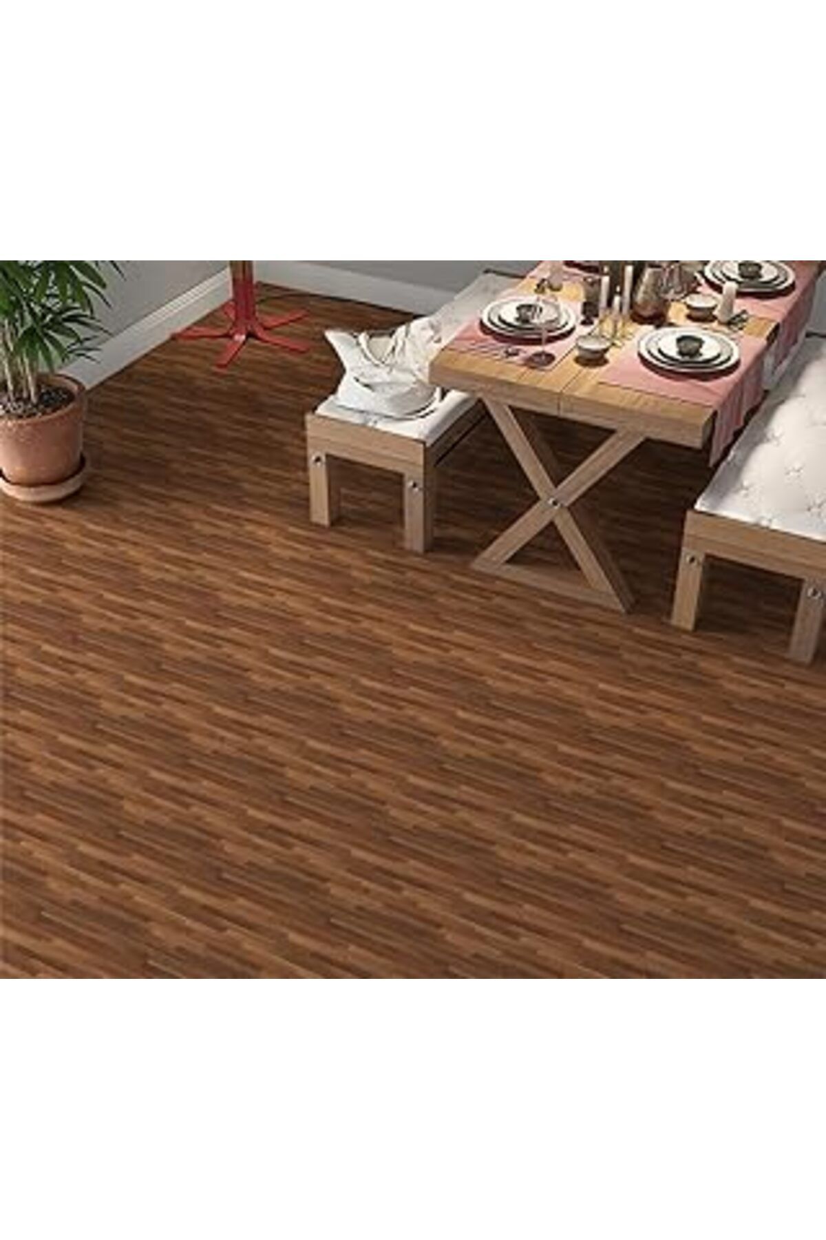 Karachil Stickerart Yer Kaplama Zemin Kaplama Folyosu 65X130 Cm Dark Brown Wood