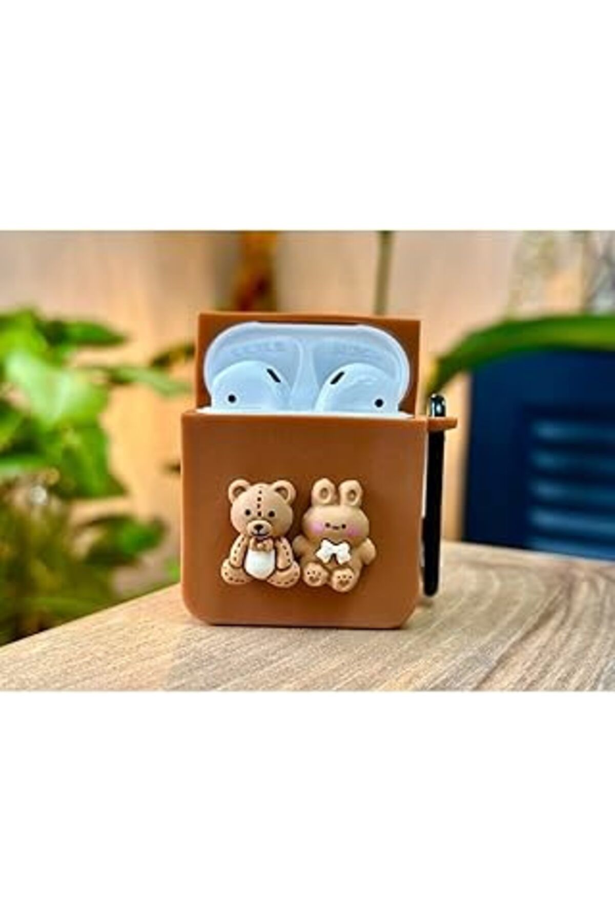NETWORK ART Airpods 1. Nesil Ve 2. Nesil Ile Uyumlu Ayıcık Tasarımlı Kalın Silikon Kılıf - Brown
