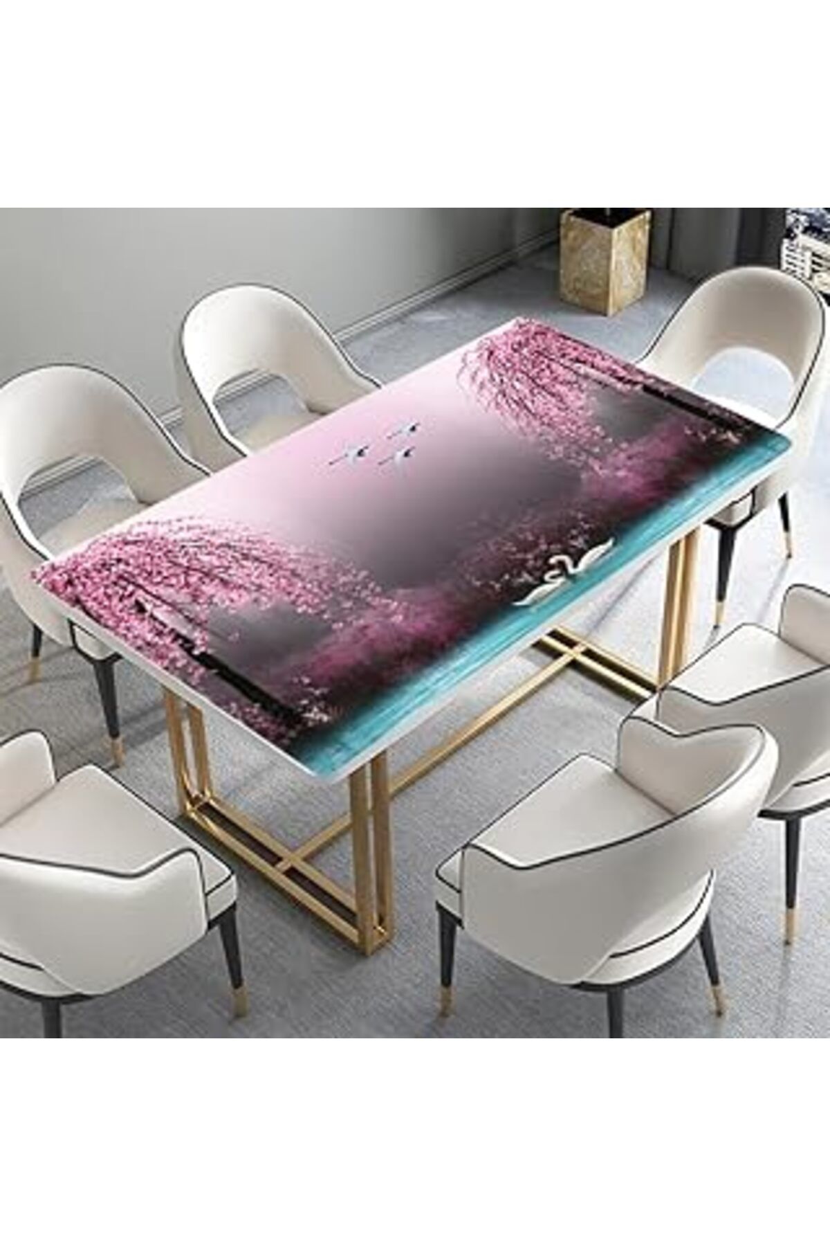 Karachil Stickerart Masa Kaplama Folyosu Mobilya Masa Kaplama Folyoları 3D Kuğu Pembe Ağaç