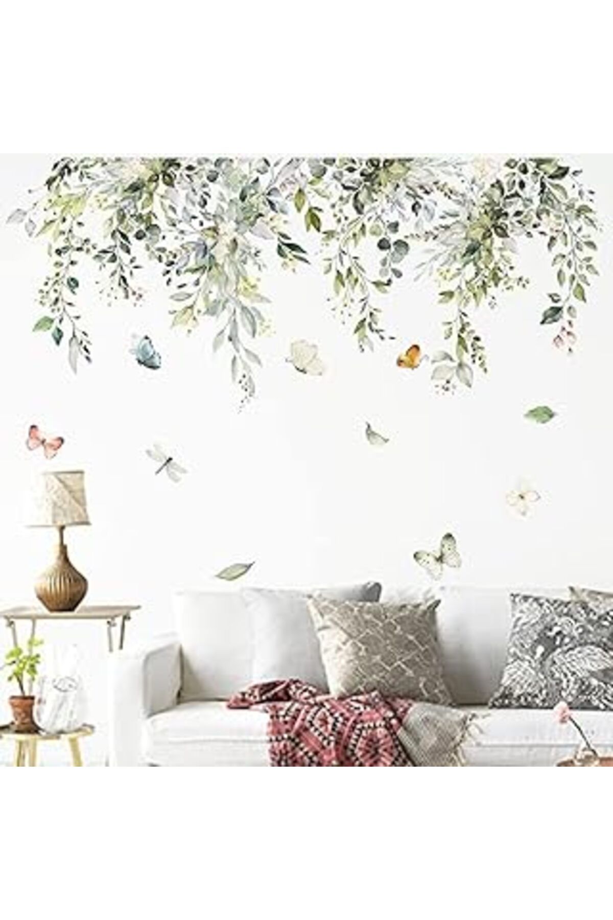 Karachil Xspring Duvar Stickerı, 2 Parça Yeşil Bitkiler Duvar Stickerı, 30 X 90 Cm Duvar Çıkartması Kelebek