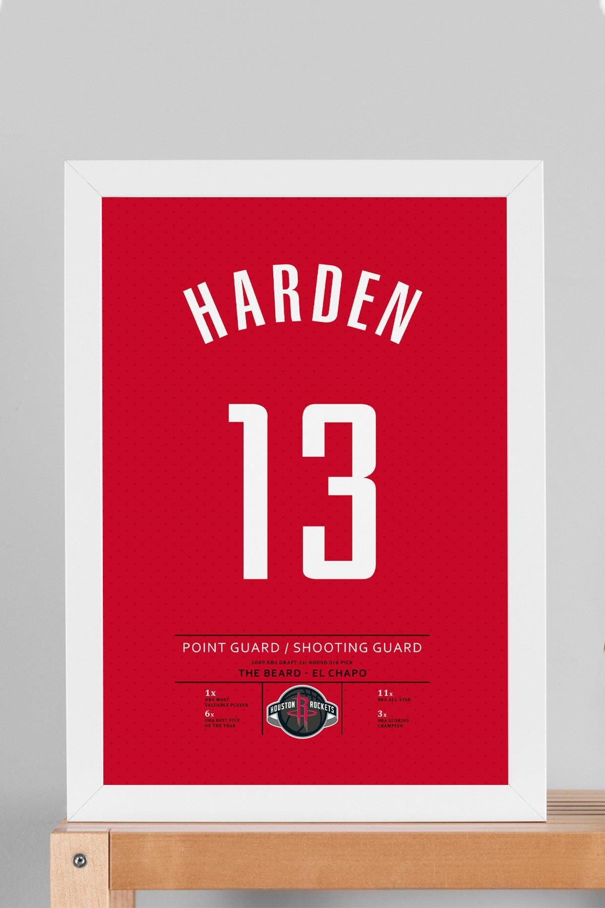 Saturn James Harden Forma Çerçeveli Tablo - NBA Houston Rockets Jersey