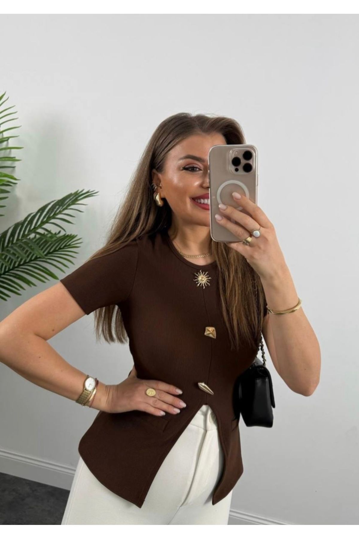 viyan butik Gold güneş aksesuarlı bluz