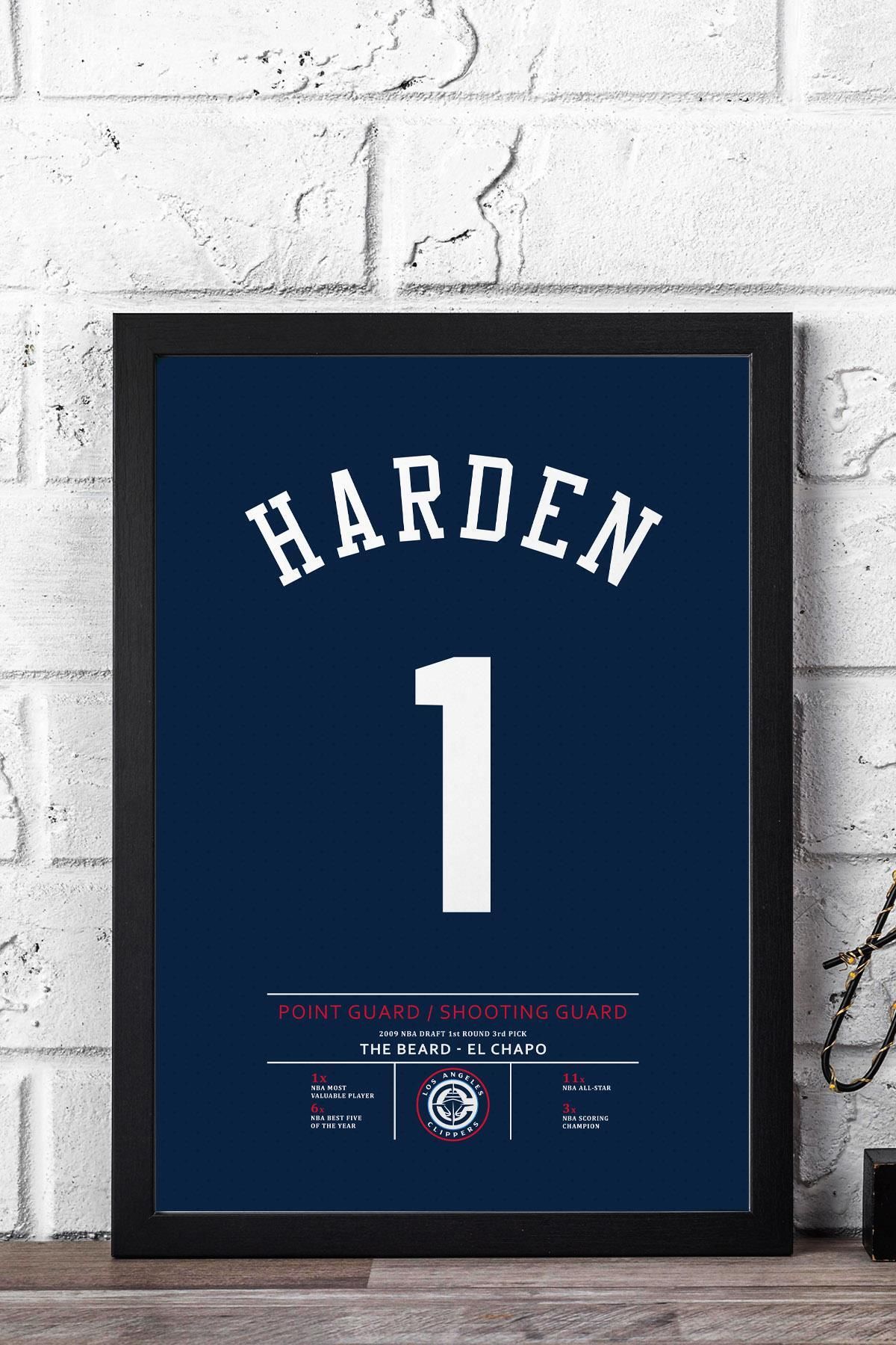 Saturn James Harden Forma Çerçeveli Tablo - NBA Los Angeles Clippers Jersey