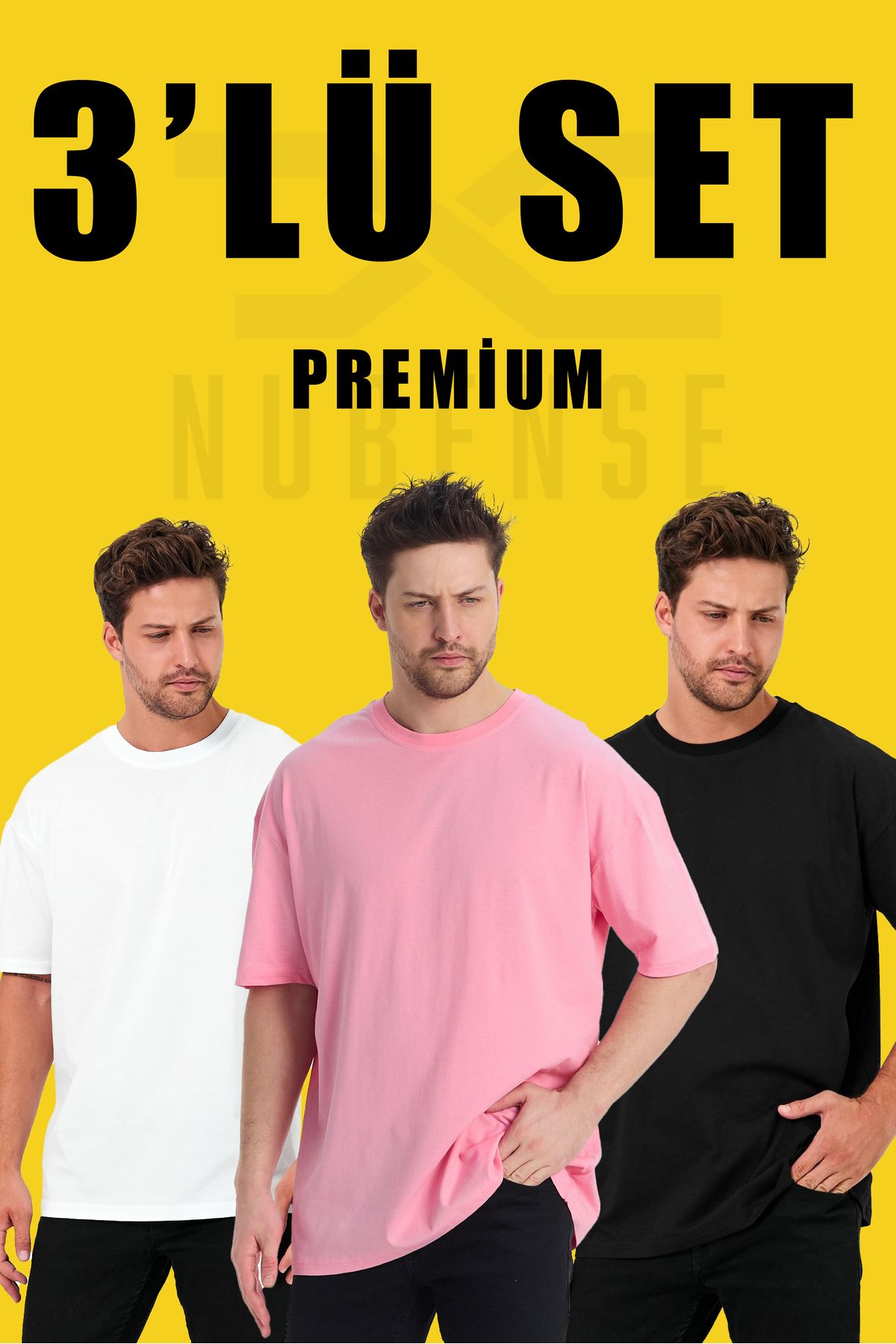 Uniquetex NUBENSE / Oversize Unisex Sade Pamuklu Simit Yaka T-shirt (Set Tişört -12)
