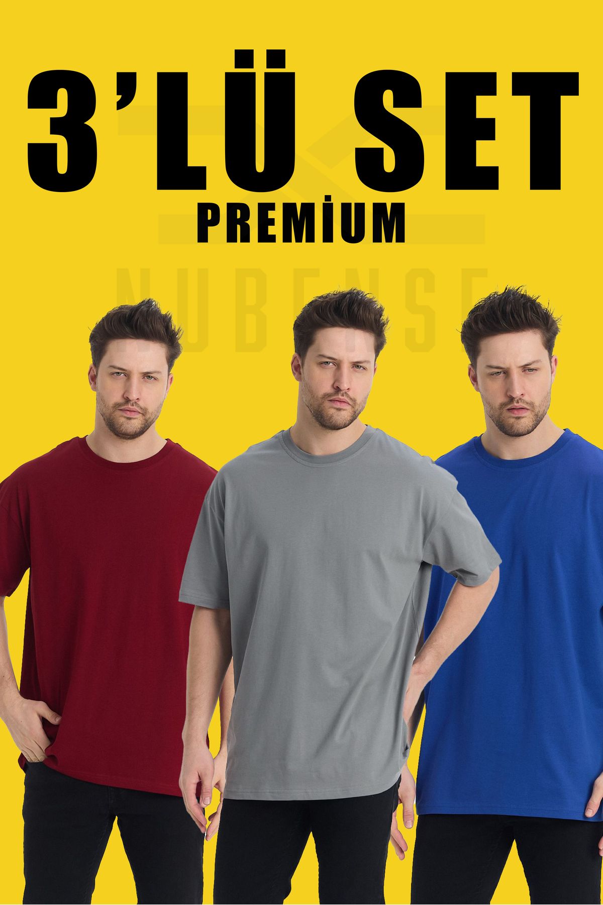 Uniquetex NUBENSE / Oversize Unisex Sade Pamuklu Simit Yaka T-shirt (Set Tişört -10)