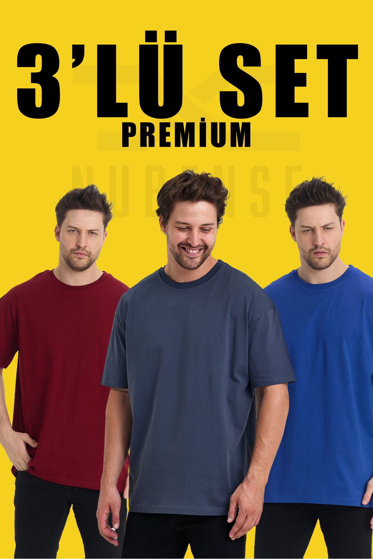Uniquetex NUBENSE / Oversize Unisex Sade Pamuklu Simit Yaka T-shirt (Set Tişört -13)
