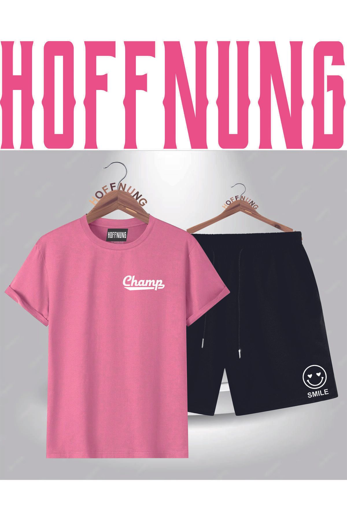 HOFFNUNG Full Shorts Unısex Champ Pınk Lastik Paça Takımı
