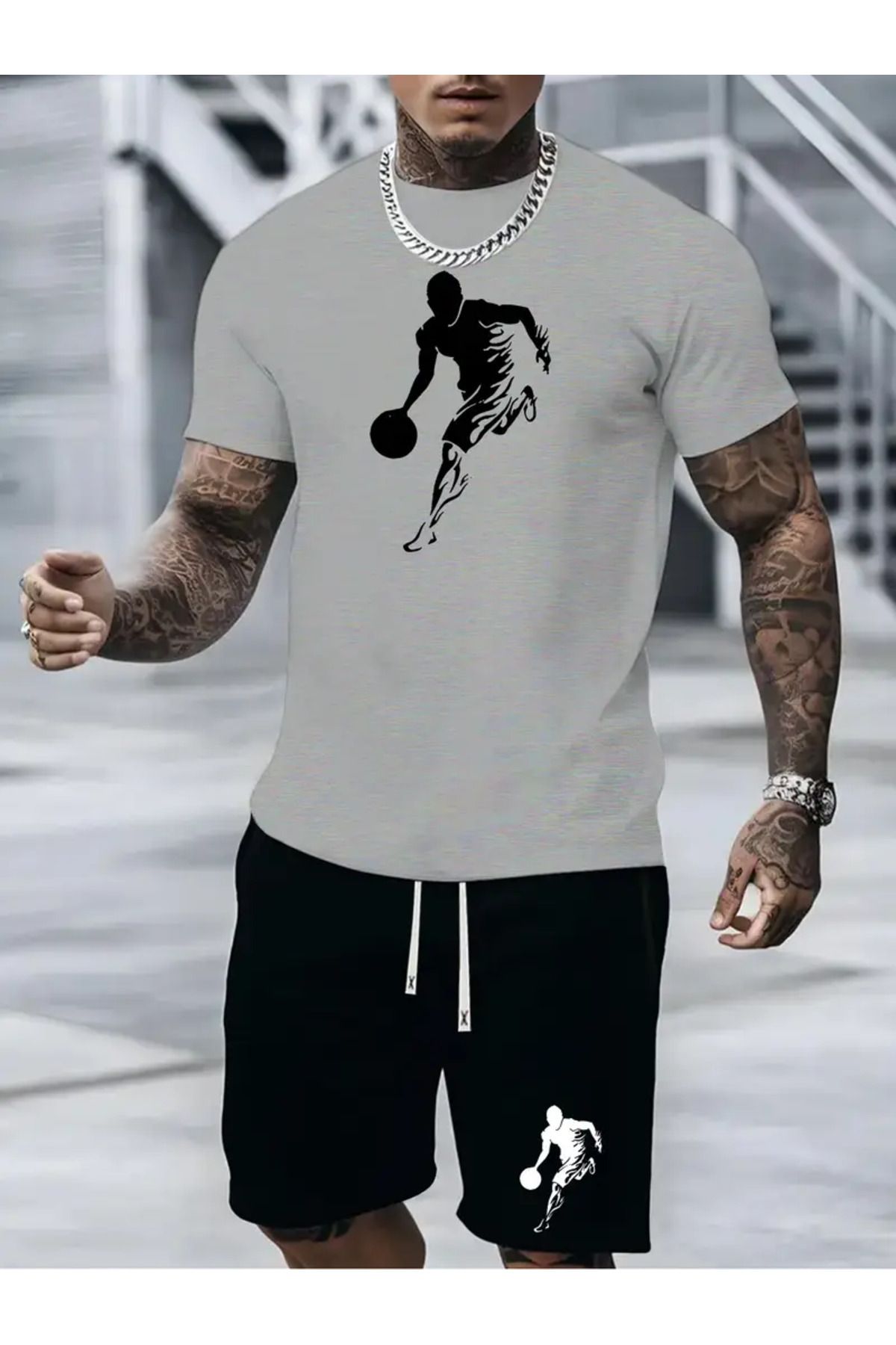 HOFFNUNG Full Shorts Fire Basketball Design Oversize Takım