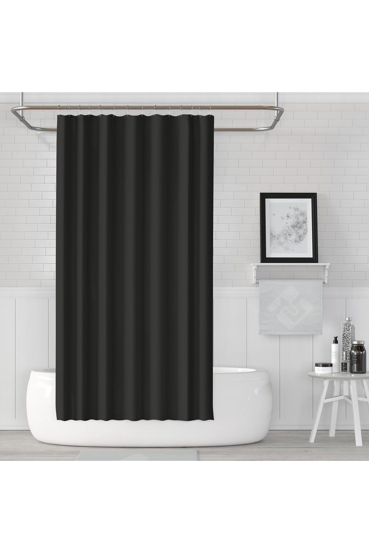 STOREMAX acelya Siyah Banyo Perdesi - 180x200 cm Tek Kanat Banyo Perdesi - Su Geçirmez Küvet Perdesi - Yık