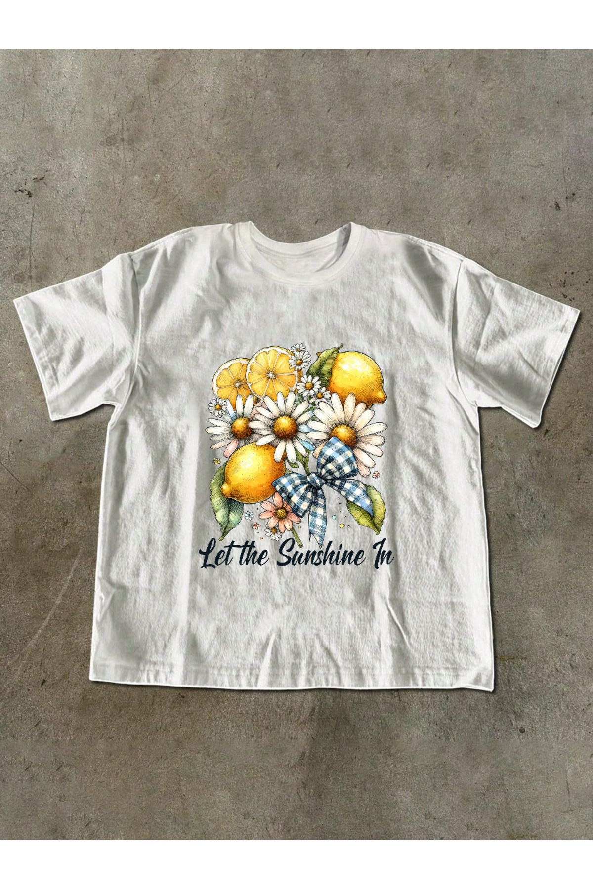 ELNOYA Unisex Pamuklu Beyaz Oversize "LIMON" Baskılı Bisiklet Yaka Rahat T-shirt