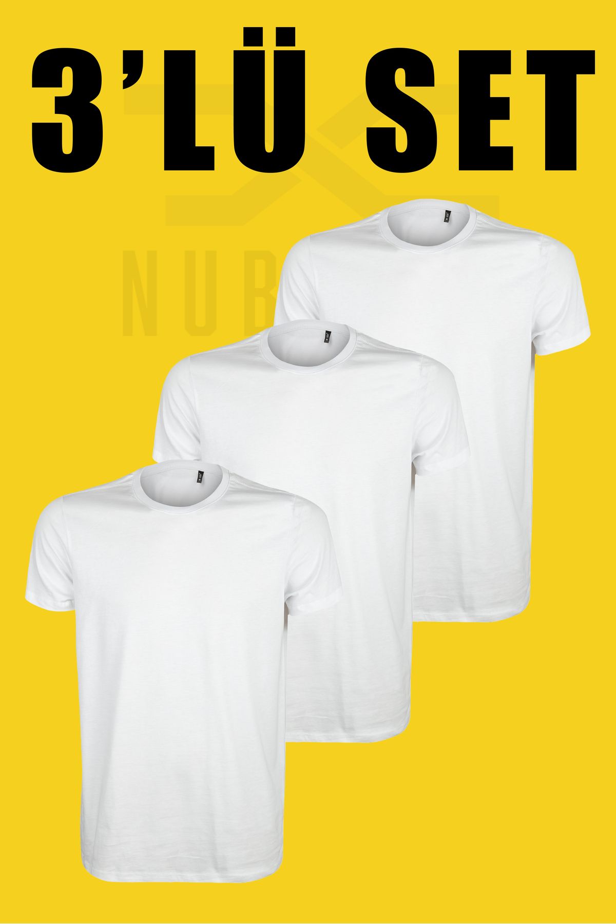 TUGSA DESING NUBENSE / Regular Unisex Sade Pamuklu Simit Yaka Beyaz T-shirt (Set Tişört -3)