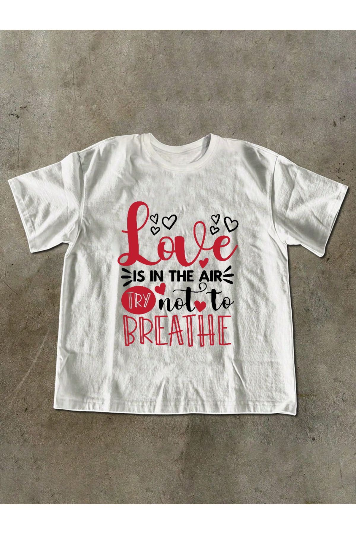 ELNOYA Unisex Pamuklu Beyaz Oversize "Love" Baskılı Bisiklet Yaka Rahat T-shirt