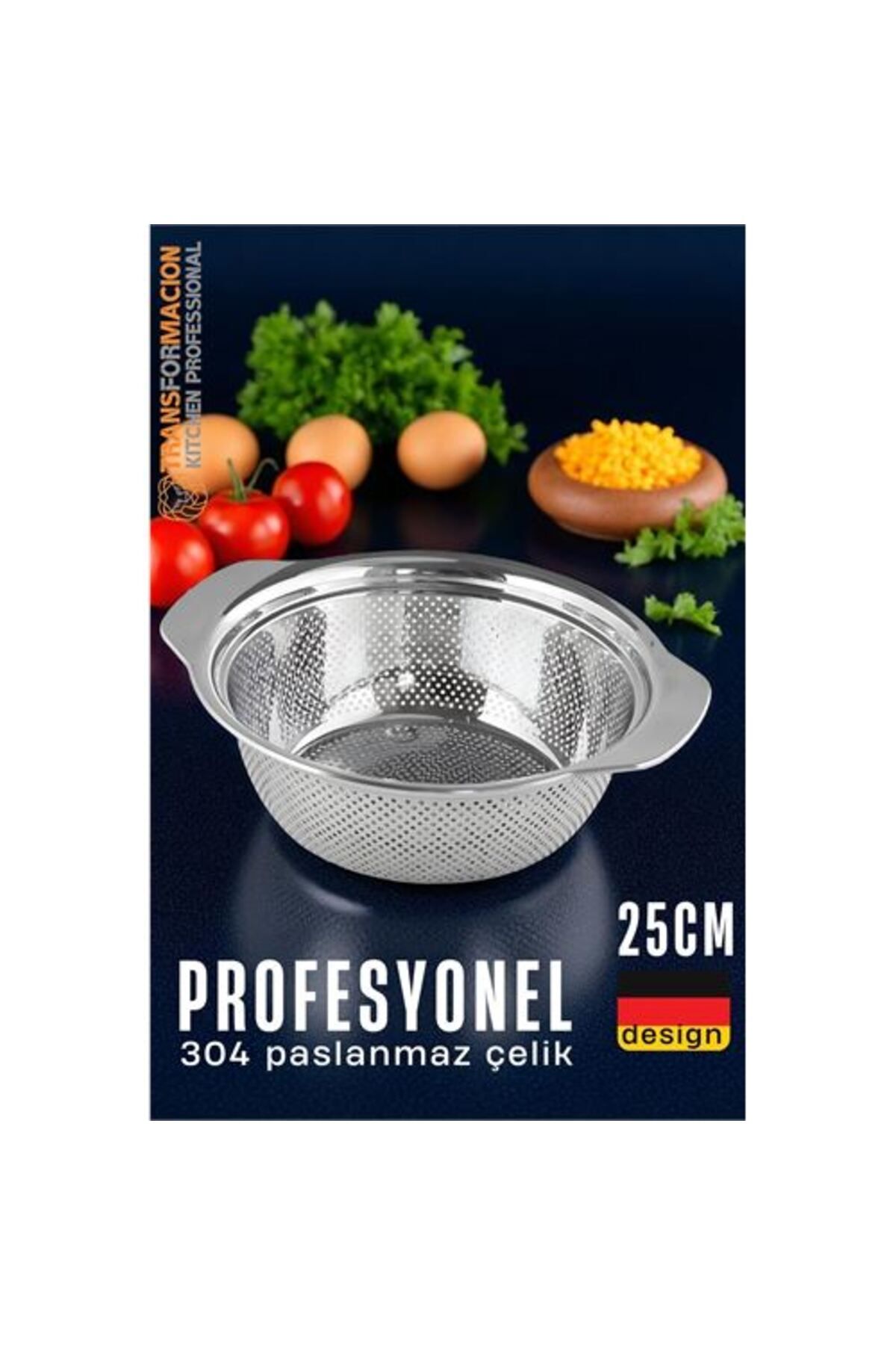 ModaCar Alman Tip Kevgir - 304 Paslanmaz Çelik Profesyonel Süzgeç 25 Cm