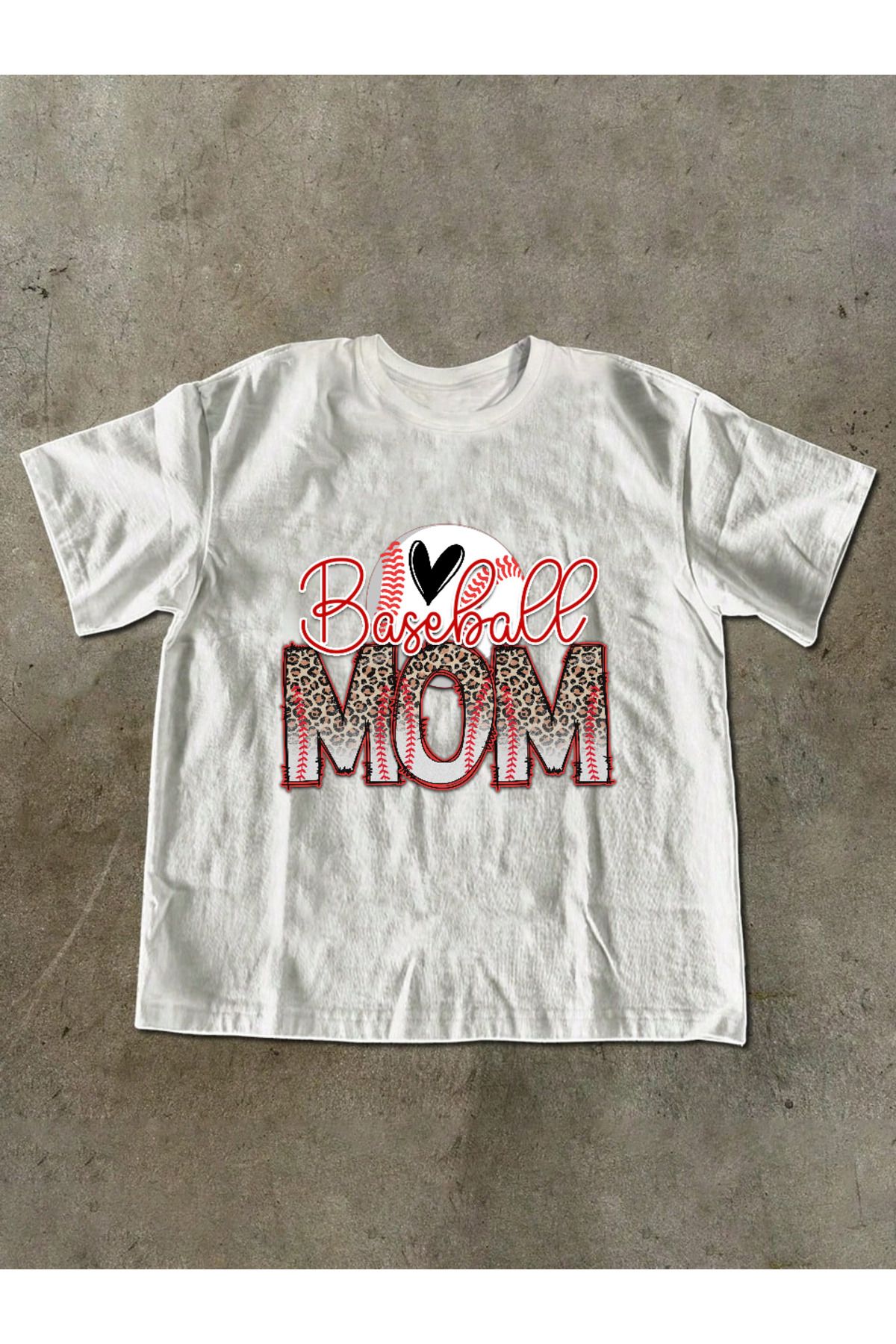 ELNOYA Unisex Pamuklu Beyaz Oversize "Baseball Mom" Baskılı Bisiklet Yaka Rahat T-shirt