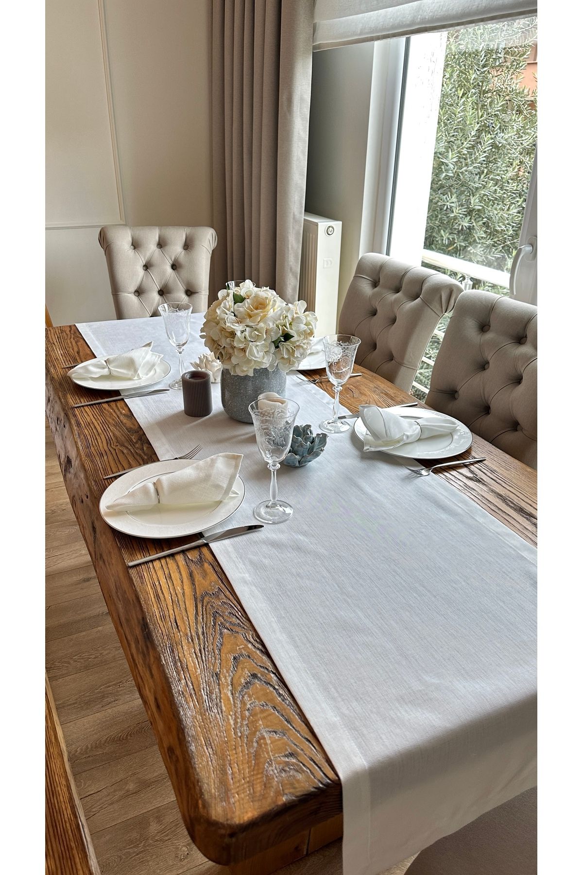 Decamor home Kadife Dokulu Dertsiz Leke Tutmaz Beyaz Runner 1 Ad
